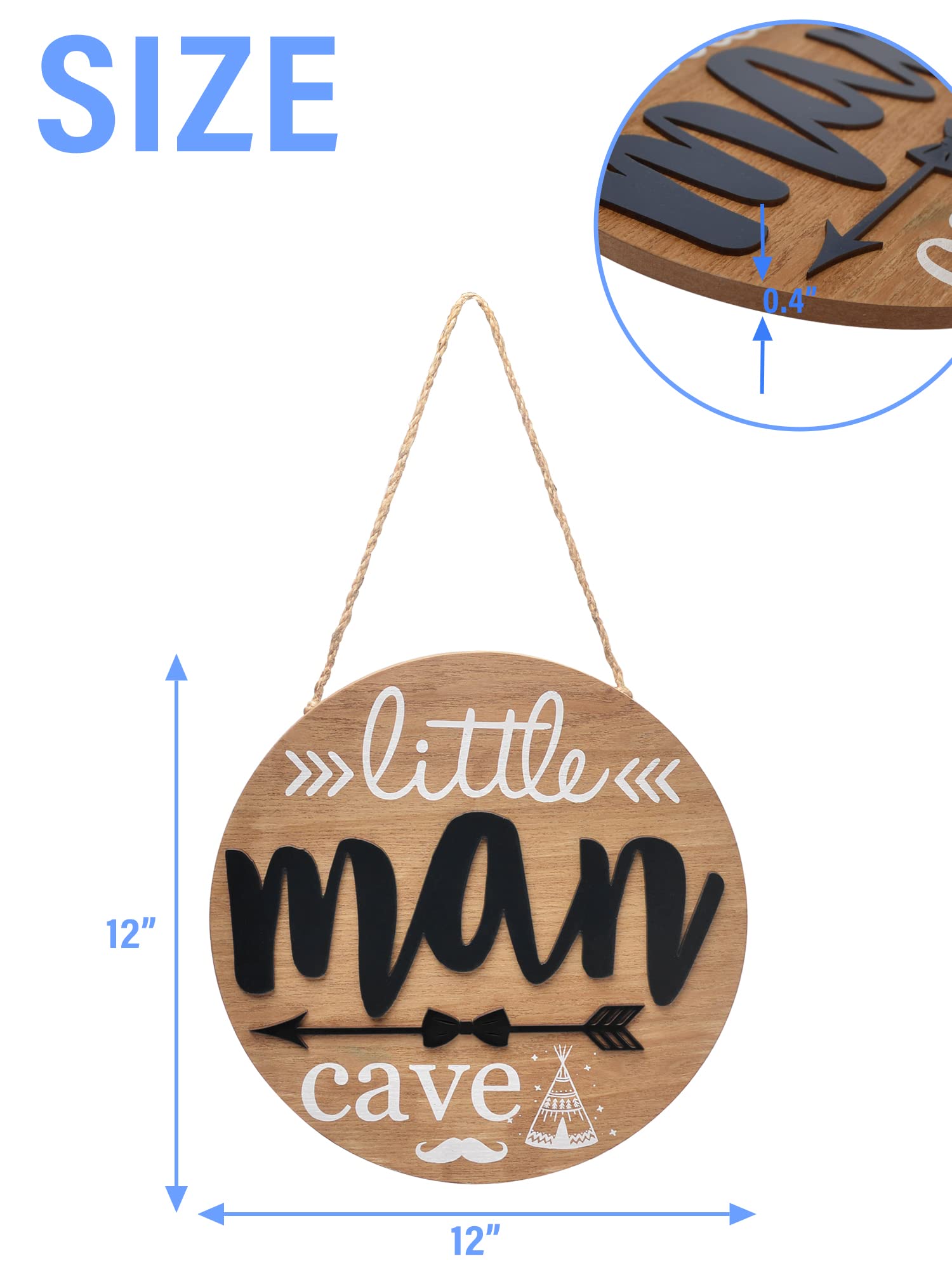 Little Man Cave Wooden Circle Door Sign - Woodland Nursery Decor for Boys, Baby & Toddler Room - Kids Bedroom & Living Room Wall Hanging Decor - Perfect for Baby Showers, Birthday Gifts & Nursery Themes