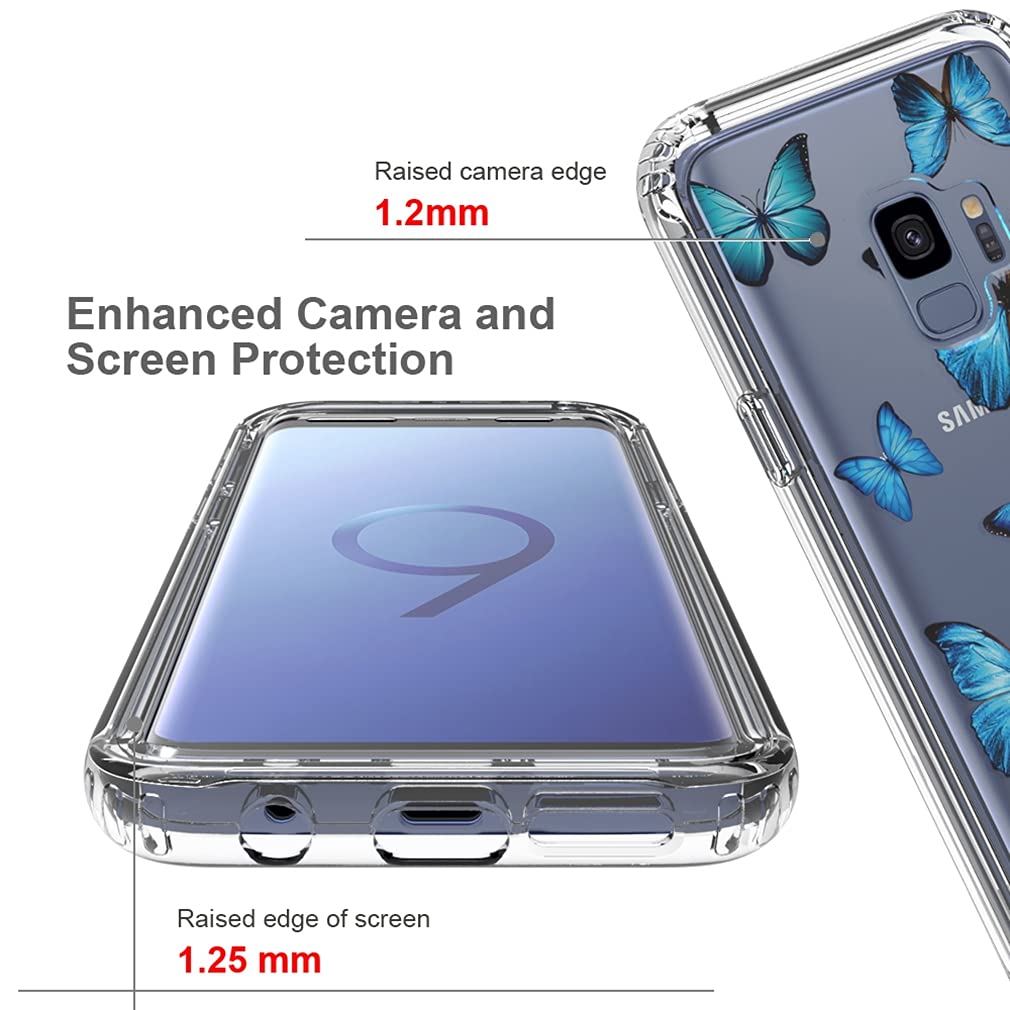 Samsung Galaxy S9 Case for Women - Shockproof Clear Floral TPU Slim Protective Cover with Full Body Armor (Butterfly Design) - Perfect for Everyday Use, Travel & Outdoor Activities