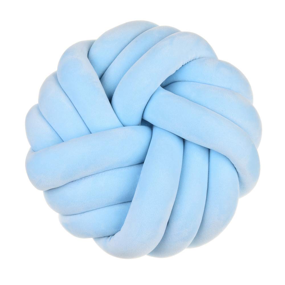 Velvet Round Knotted Throw Pillow 14x14 - Soft Decorative Cushion for Couch, Sofa & Chair - Blue Knit Ball Pillow for Living Room, Bedroom & Kitchen Decor - Perfect for Accent Seating and Cozy Home Styling