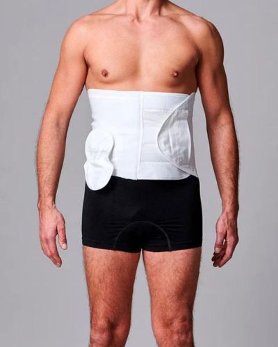 Unisex Adjustable Anti-Roll Ostomy Hernia Support Belt with Pouch Opening - 26cm/10inch, XL, Right Side, White - Ideal for Post-Surgery Recovery & Daily Comfort