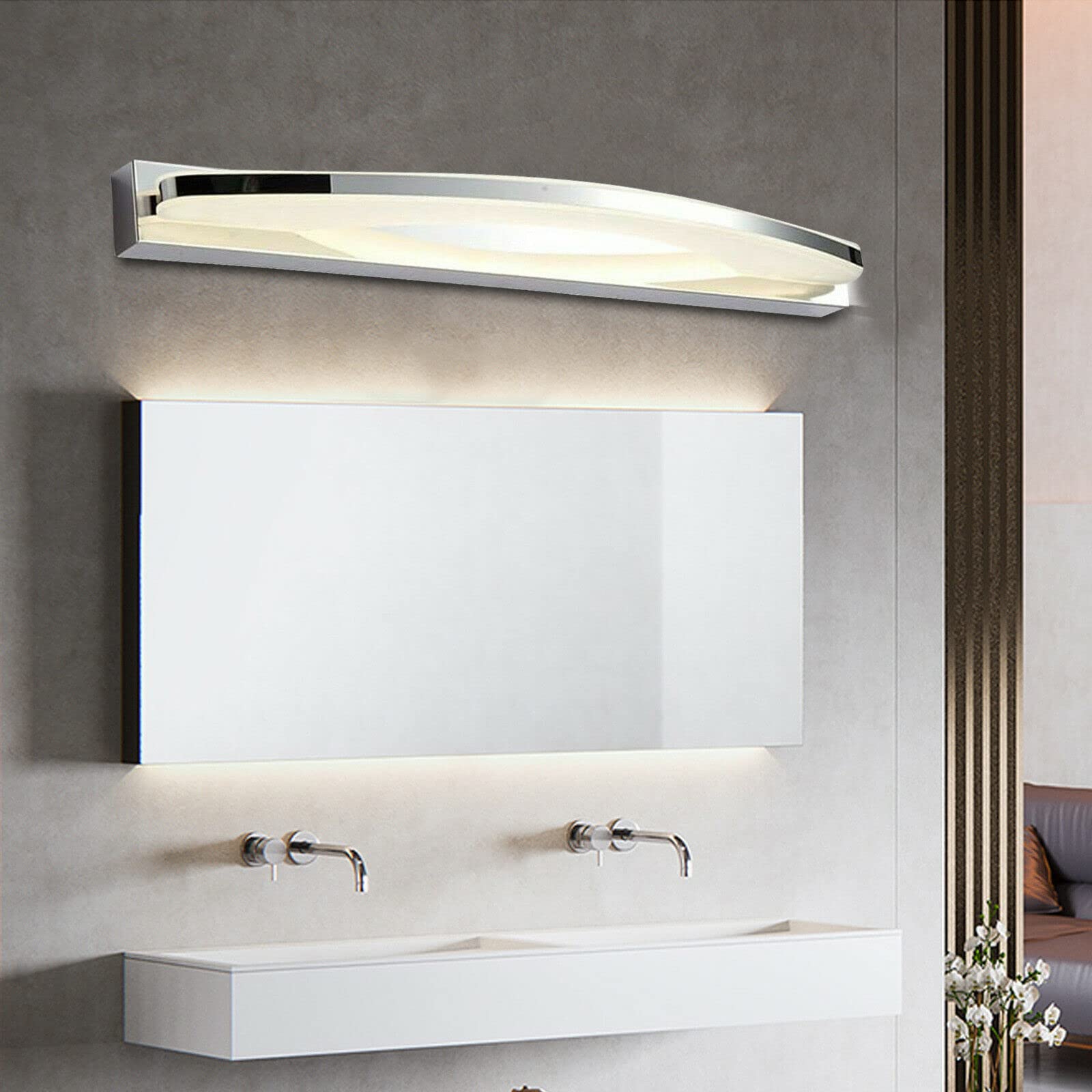 Modern Stainless Steel LED Bathroom Vanity Light - 16W Acrylic Mirror Front Wall Lamp with Included Light Source for Makeup & Bathroom Lighting - Perfect for Home, Hotel, and Spa Vanity Areas