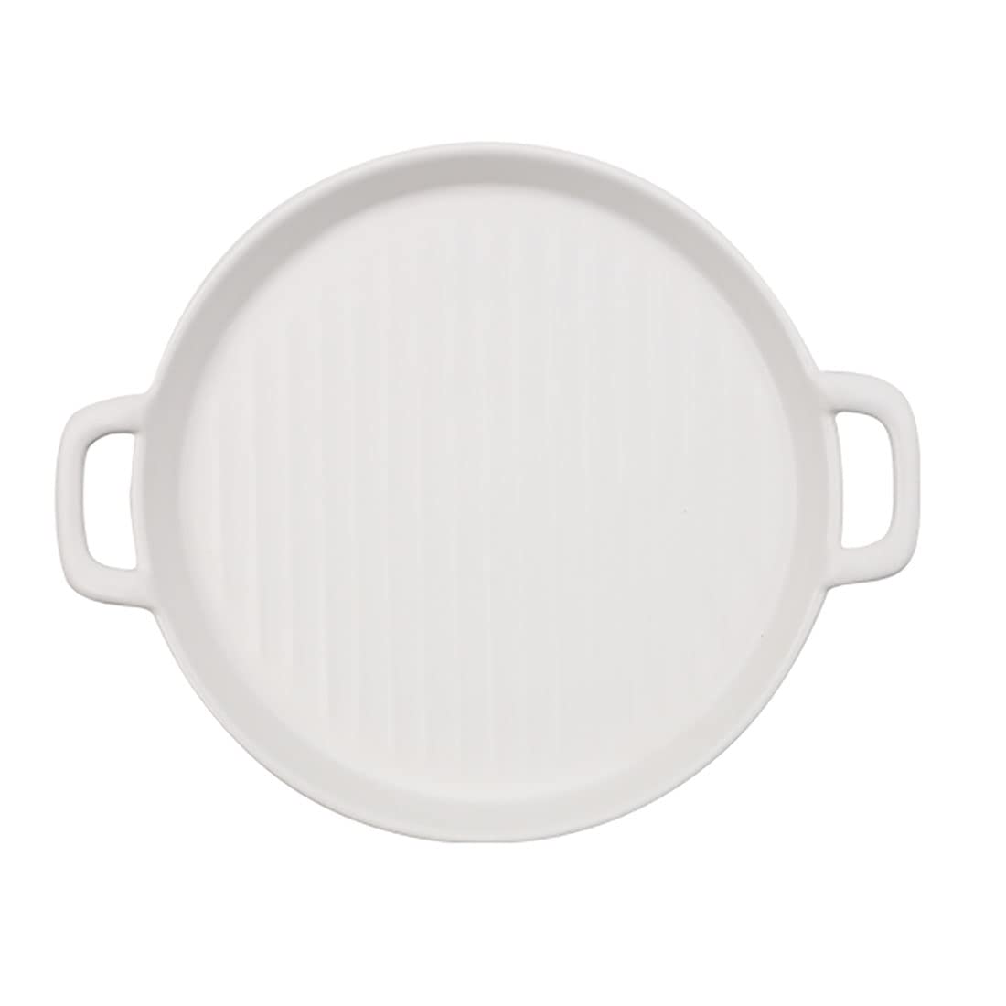 Bicuzat White Large Ceramic Lasagna Pan - Oven Safe Bakeware, Round Baking Dish for Lasagna, Casserole & Grilled Dishes - Matte Finish Dinner Plate & Serving Tray for Restaurants, Family Dinners & Holiday Meals