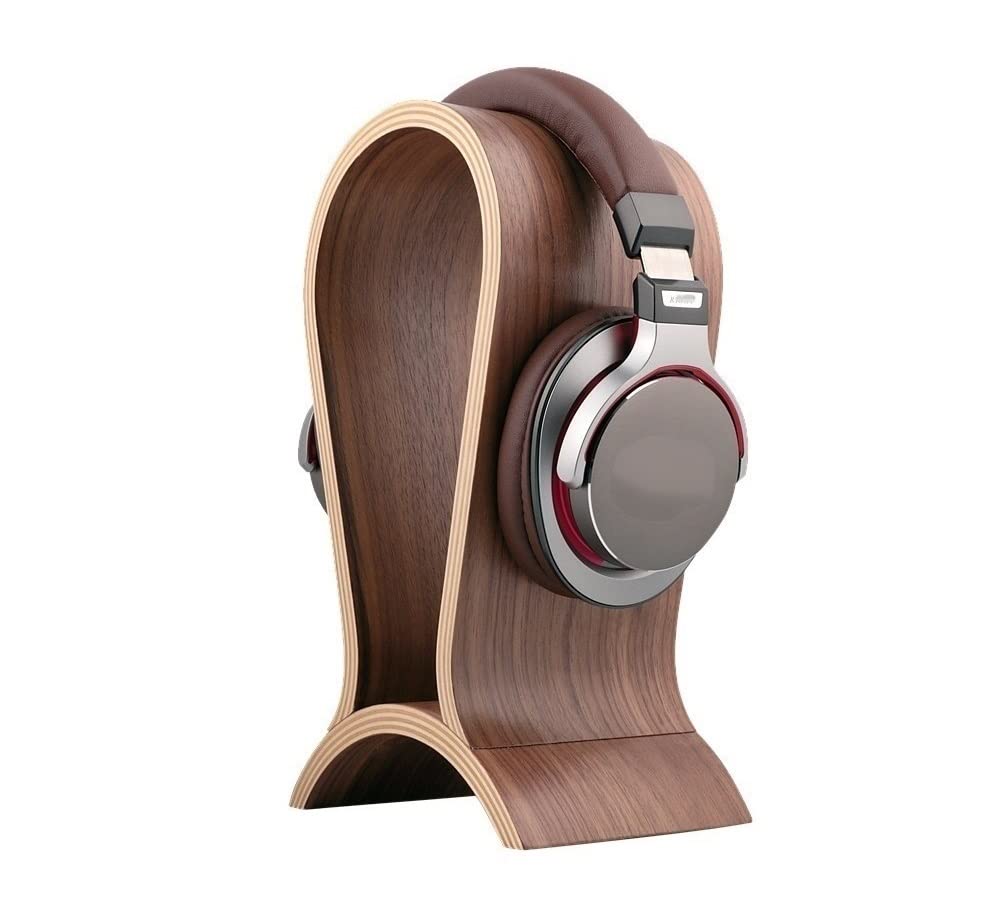 Premium Walnut Wood Headphone Stand - Desktop Headset Holder with Bracket for Gaming, Computer & Office Use | DZBOCM Headphone Display Rack Hanger for Organized Workspace & Gaming Setup