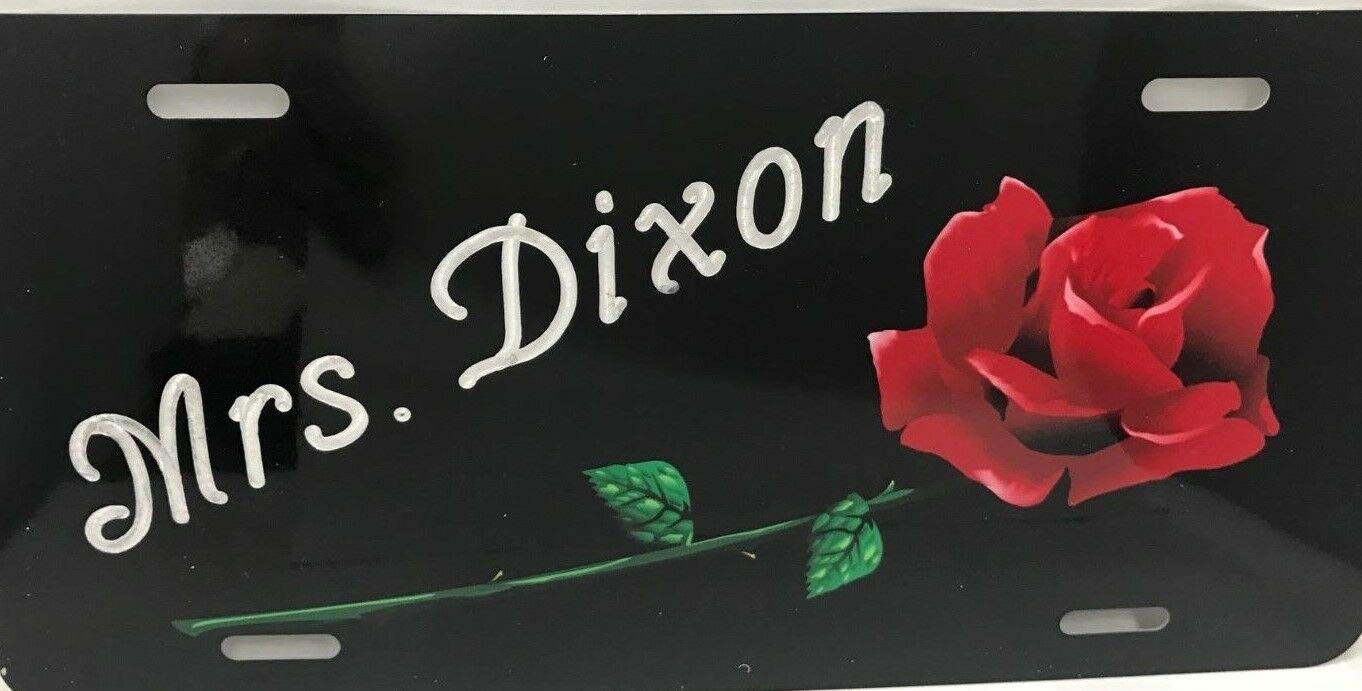Personalized Red Rose Custom License Plate - Free Engraved Vanity Car Tag with Long Stem Rose Design | Perfect for Valentine's Gift, Anniversary Present & Car Accessories