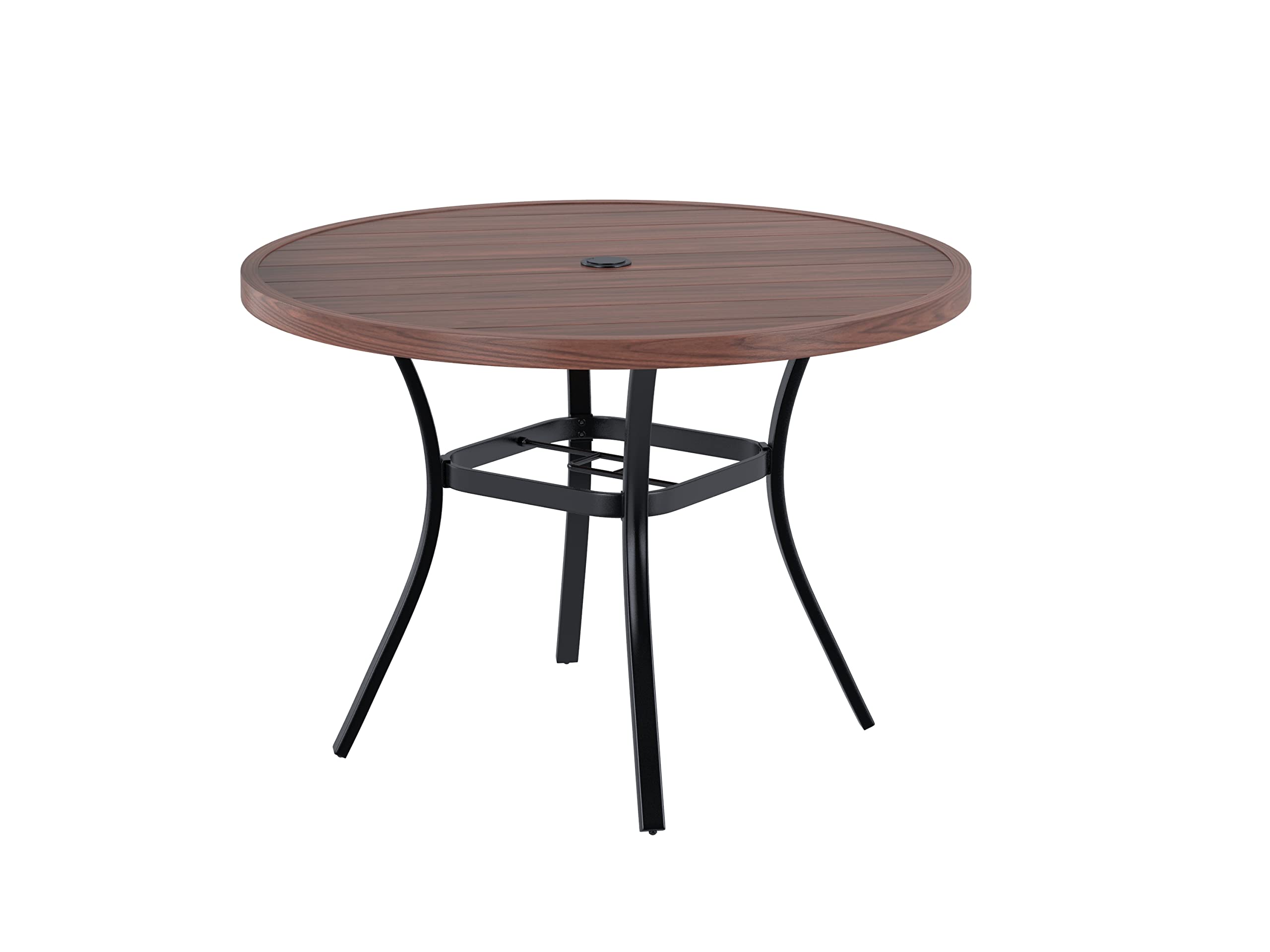 VICLLAX 42 Inch Round Outdoor Patio Dining Table with Metal Slatted Tabletop & Adjustable Umbrella Hole - Walnut Finish for Deck, Lawn, Garden, Backyard | Perfect for Outdoor Entertaining, BBQs, and Family Gatherings