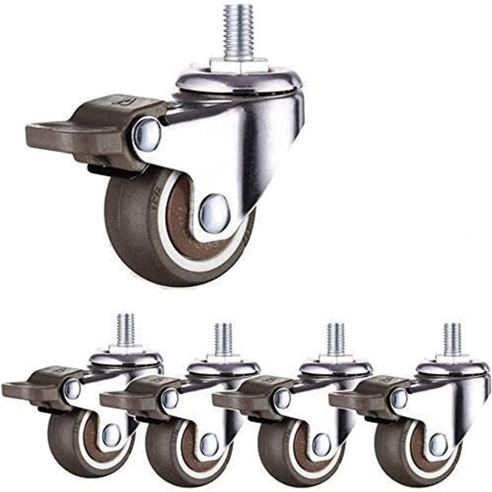 5pcs 2-Inch Heavy Duty Swivel Caster Wheels with Brake - 360 Degree Smooth Rolling Rubber Furniture Casters for Office Chairs, Workbenches & Home Furniture (Threaded Rod Style) - Perfect for Home Office, Workshop & Industrial Use