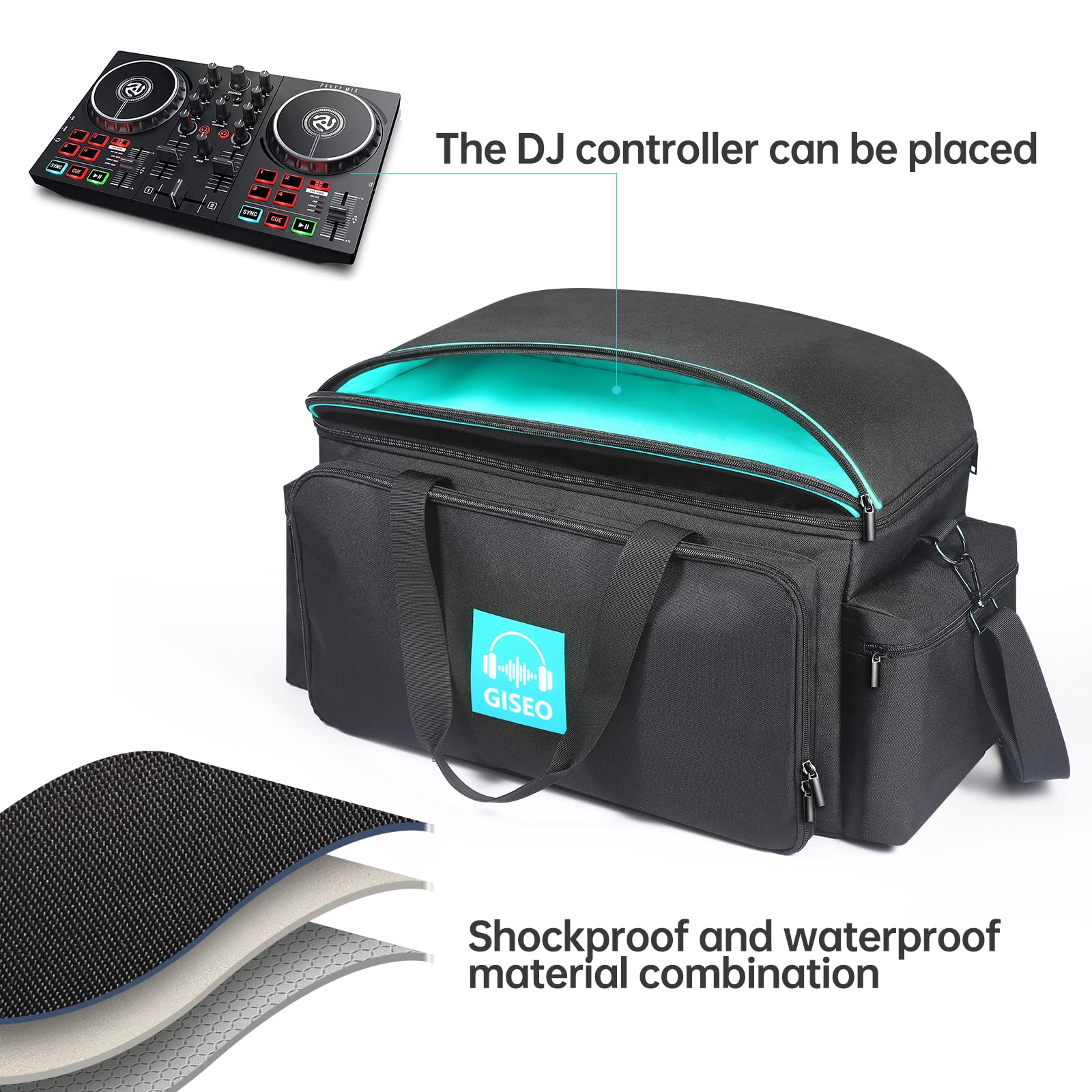 DJ Gear Storage Organizer Bag - Detachable Padded Bottom & Dividers for Cables & Sound Equipment (Blue) - Perfect for Musicians & Travel