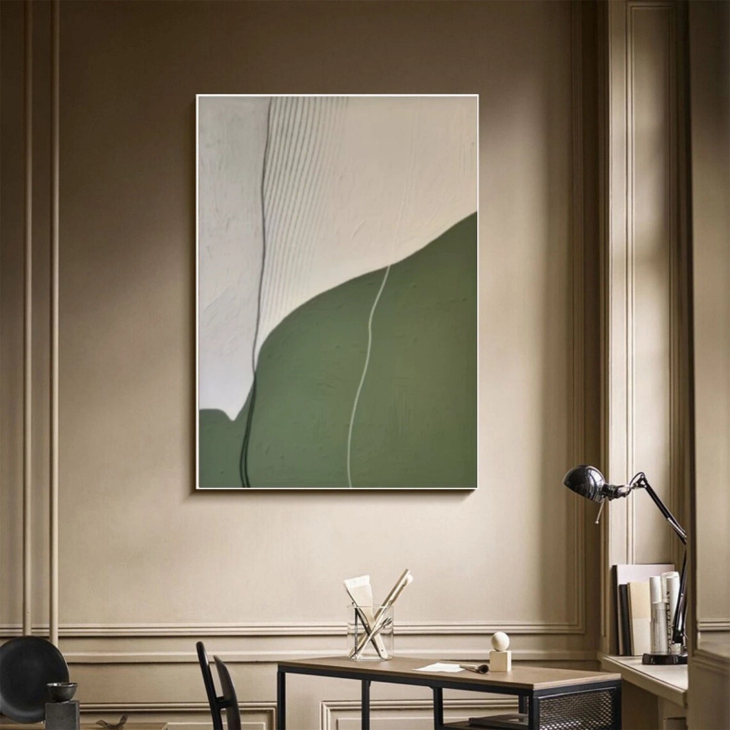 Beige & Green Abstract Wall Art Canvas Print #BG118 - Modern Home Decor for Living Room, Bedroom & Office