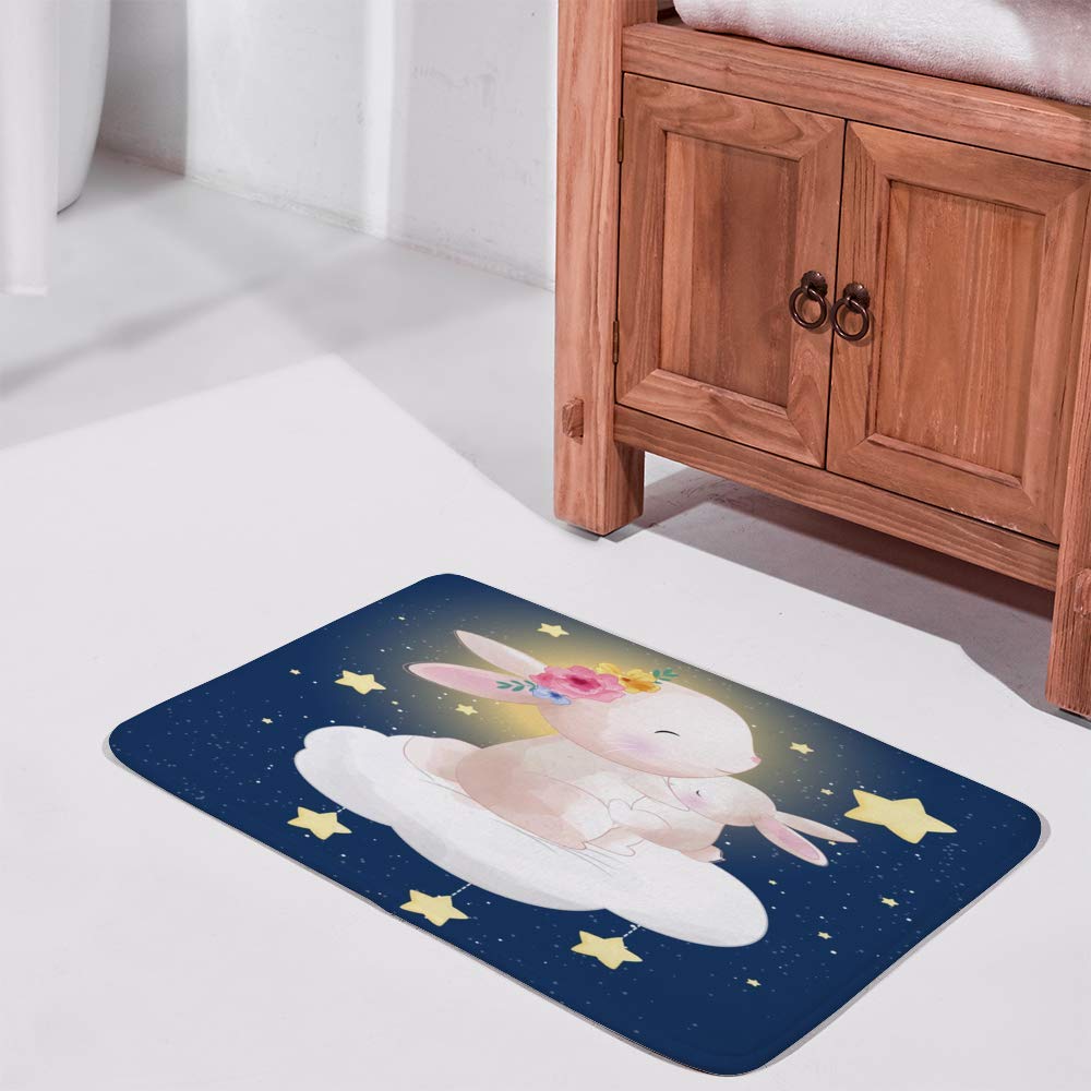 Kuizee Non-Slip Memory Foam Bath Mat - Super Absorbent Cloud-Shaped Rabbit Design Bathroom Rug (23.6x15.7 Inch) - Soft Floor Mat for Kids, Nursery, and Cozy Home Decor - Perfect for Bathrooms, Showers, and Bedside Use