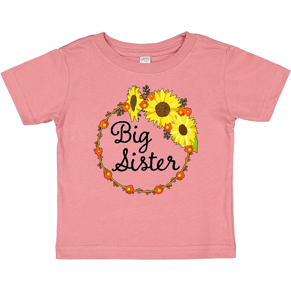 Inktastic Big Sister Sunflower Wreath Baby T-Shirt - Cute Floral Design for Toddler Girls, Perfect for Sibling Announcements & Family Photos