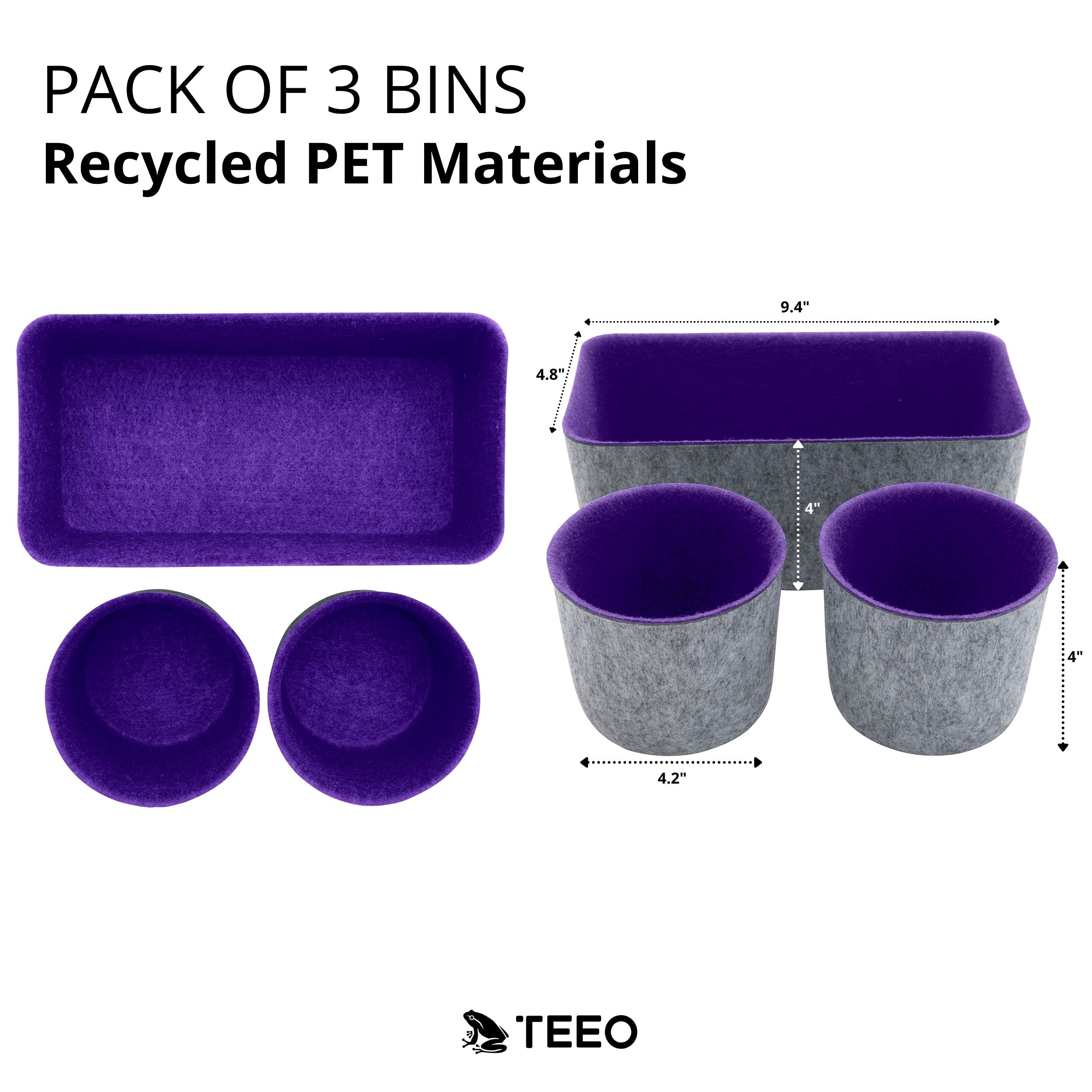 Teeo 3-Pack Purple Drawer Organizer Storage Bins - Closet & Desk Organizer for Clothing, Office Supplies, Cosmetics - Perfect for Bedroom, Home Office & Closet Organization