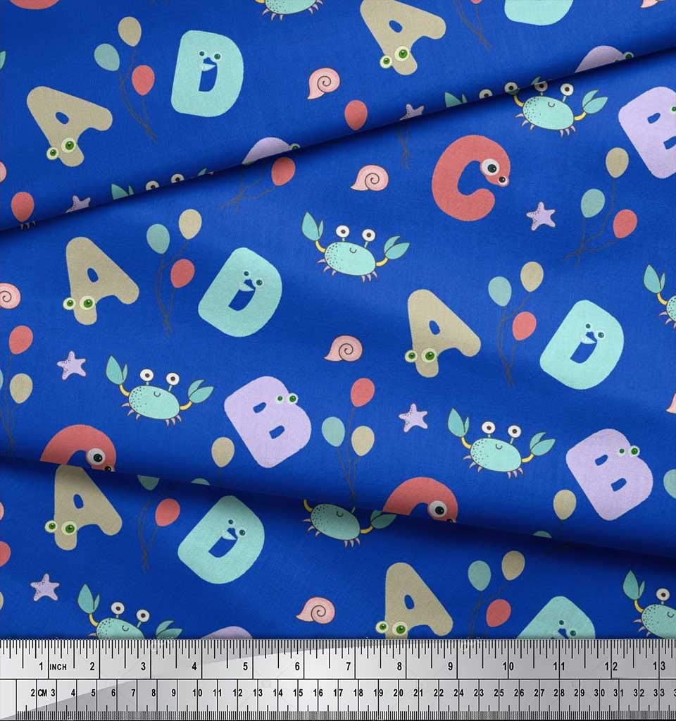 Soimoi 100% Cotton Poplin Fabric by The Yard - 42 Inch Wide - Blue Crab, Balloons & Alphabet Print for Kids - Educational Playful Design for DIY Crafts, Quilting, Children's Room Decor & Sewing Projects