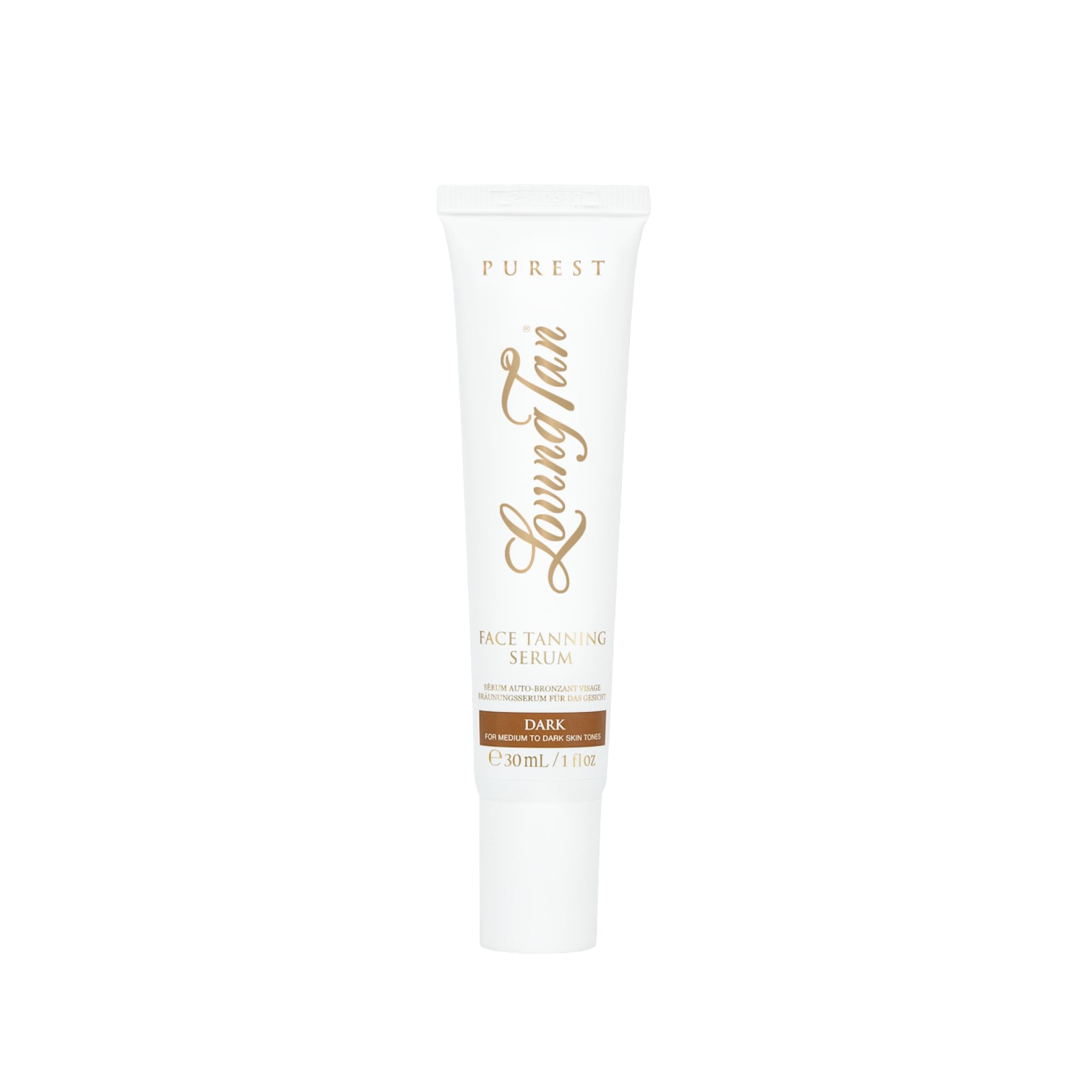 Loving Tan Purest Face Tanning Serum Dark - 97% Organic Natural Sunless Tanner for Face, Vegan & Cruelty Free Self Tanner (1 Fl Oz) - Perfect for Natural-Looking Glow at Home, Parties & Vacations