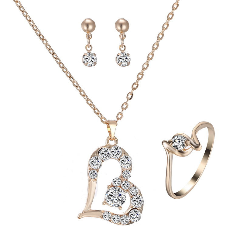 Elegant Heart Pendant Necklace Set with Rhinestones - Perfect for Valentine's Day Gifts, Anniversary Presents & Romantic Occasions