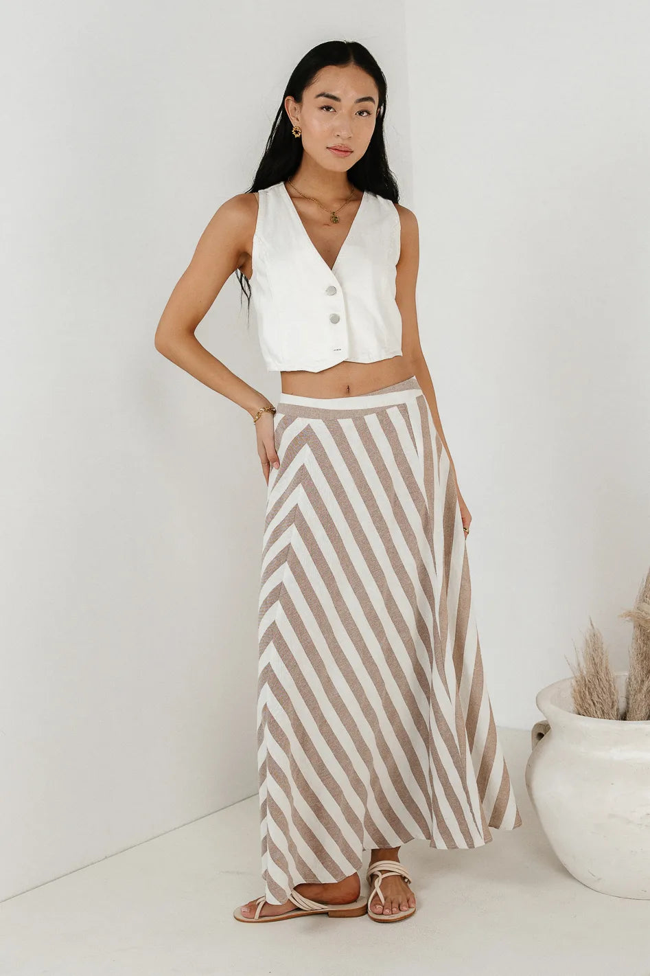 Meggy Striped Maxi Skirt - Women's Flowy Long Skirt with Elastic Waist | Perfect for Summer, Beach Vacations & Boho Outfits