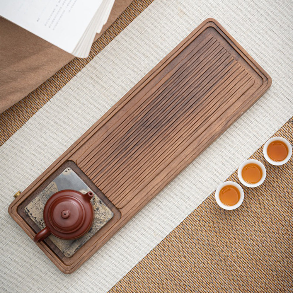 Handcrafted Walnut Wood Tea Tray with Exquisite Stone Painting - Perfect for Tea Ceremony, Home Decor, and Gift Giving