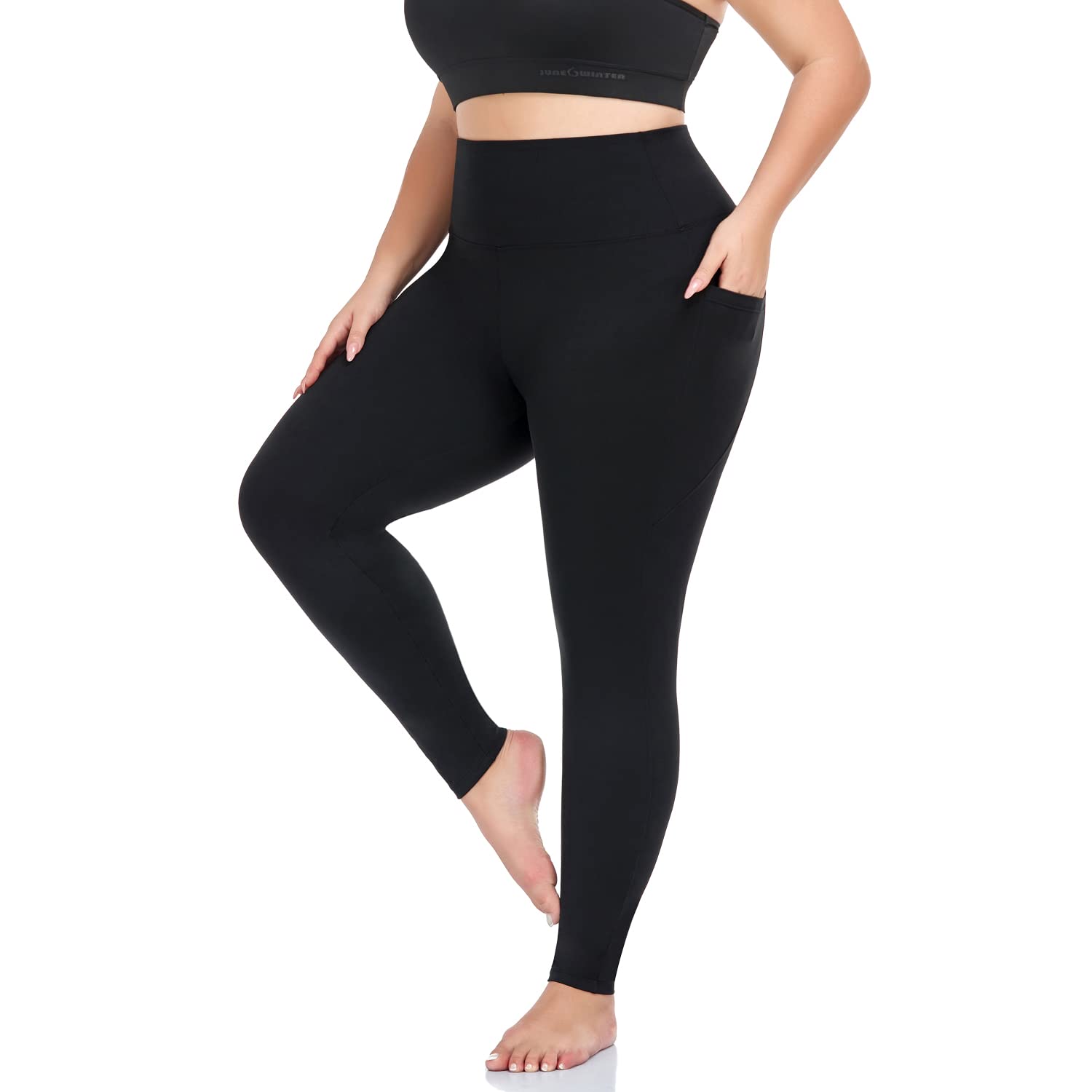 Morefeel Plus Size Leggings for Women with Pockets - Stretchy X-4XL Tummy Control High Waist Yoga Pants for Workout, Running & Lounge - Black