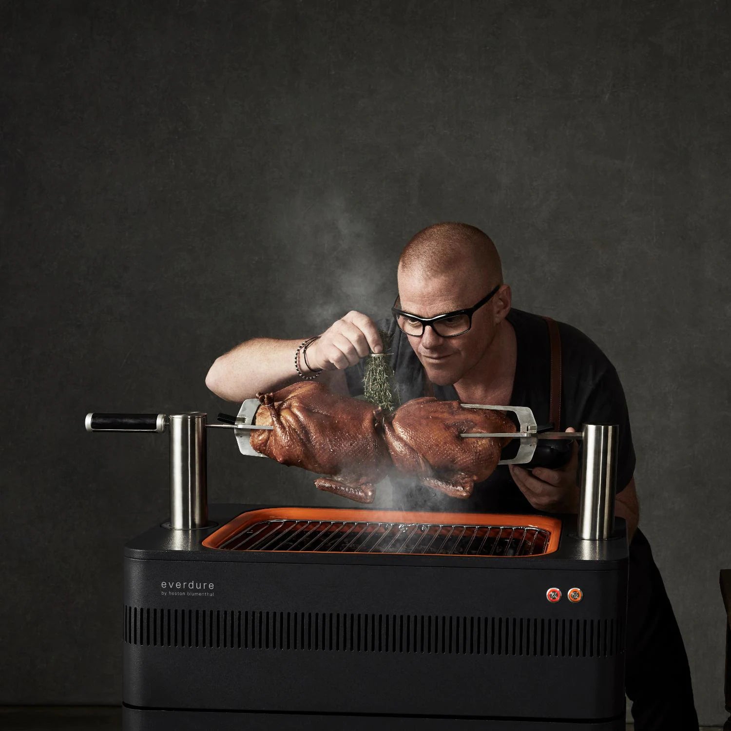 Everdure By Heston Blumenthal FUSION 29-Inch Charcoal Grill with Rotisserie & Electronic Ignition - Premium Outdoor BBQ Grill for Backyard, Patio, and Camping - Model HBCE1BSUS
