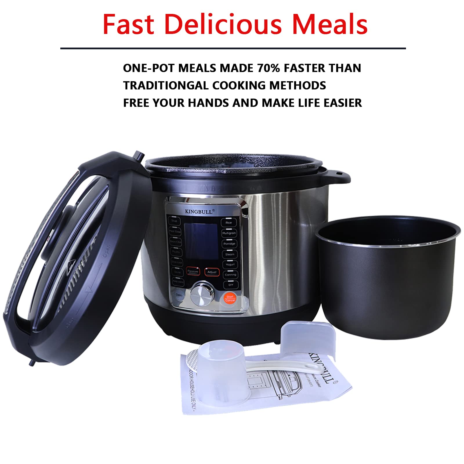 KINGBULL 6 Quart Multi-Cooker - 12-in-1 Electric Pressure Cooker, Slow Cooker, Rice Cooker, Steamer, Sauté Pan, Yogurt Maker & Food Warmer with One-Touch Programs & DIY Mode, Stainless Steel/Black - Perfect for Meal Prep, Family Dinners & Healthy Cooking