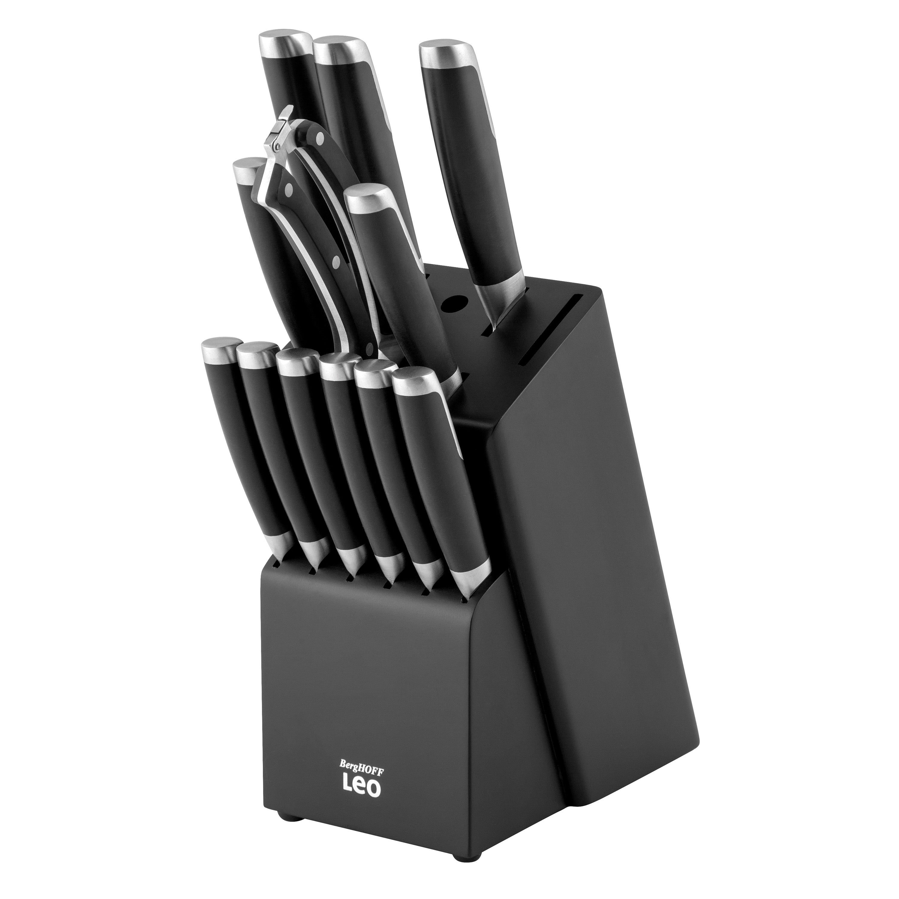 BergHOFF Leo Graphite 13-Piece Stainless Steel Knife Block Set - Premium Kitchen Cutlery for Professional Chefs & Home Cooking
