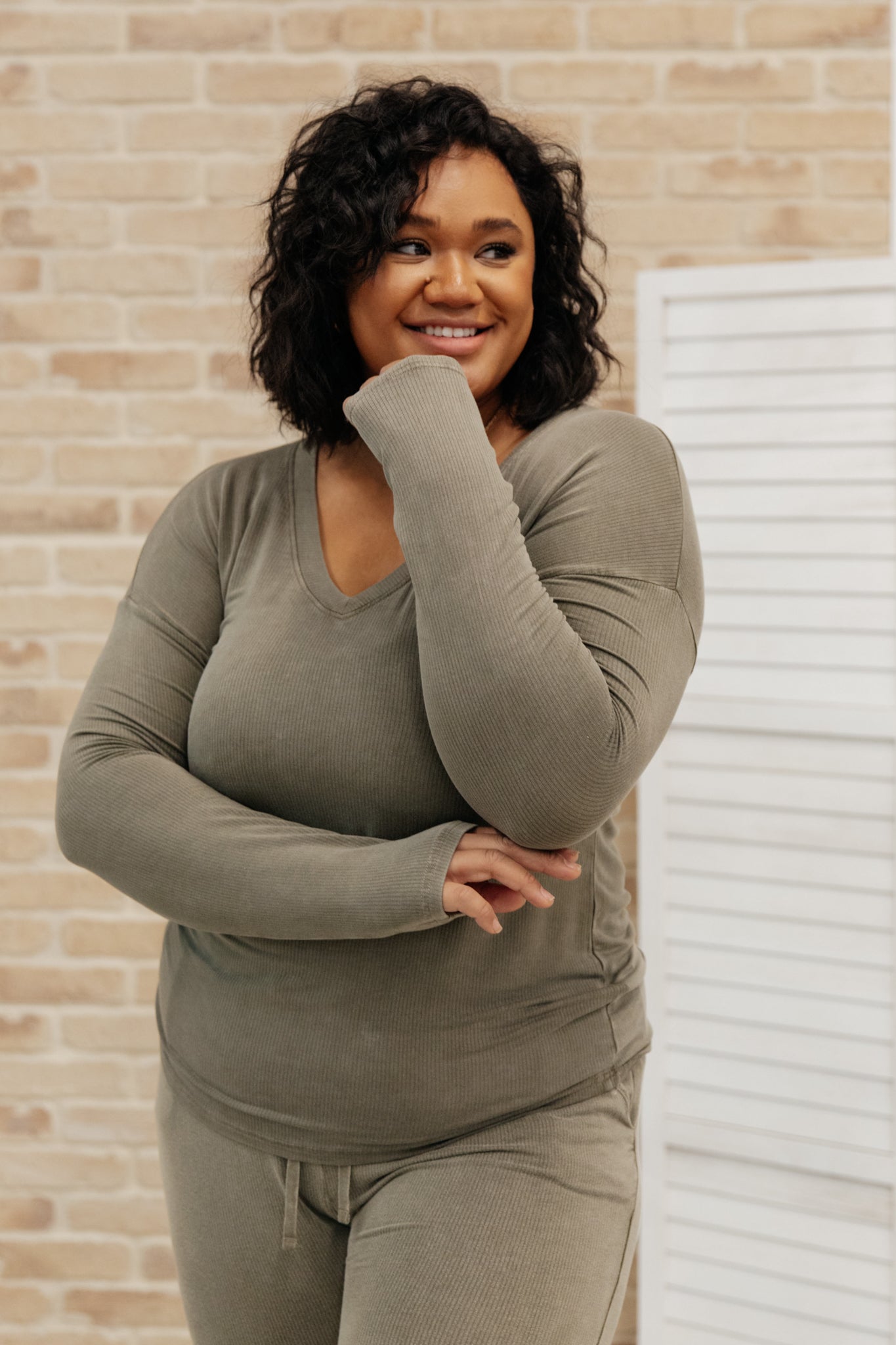 Essential Lounge Top in Mineral Wash Olive - Soft & Comfortable Women's Casual Shirt for Relaxing at Home, Yoga, or Running Errands