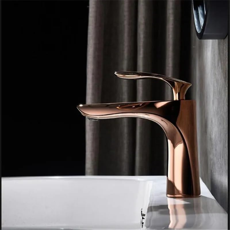Brass Waterfall Bathroom Sink Faucet - Single Handle Mixer Tap for Living Room & Bathroom (Rose Gold)