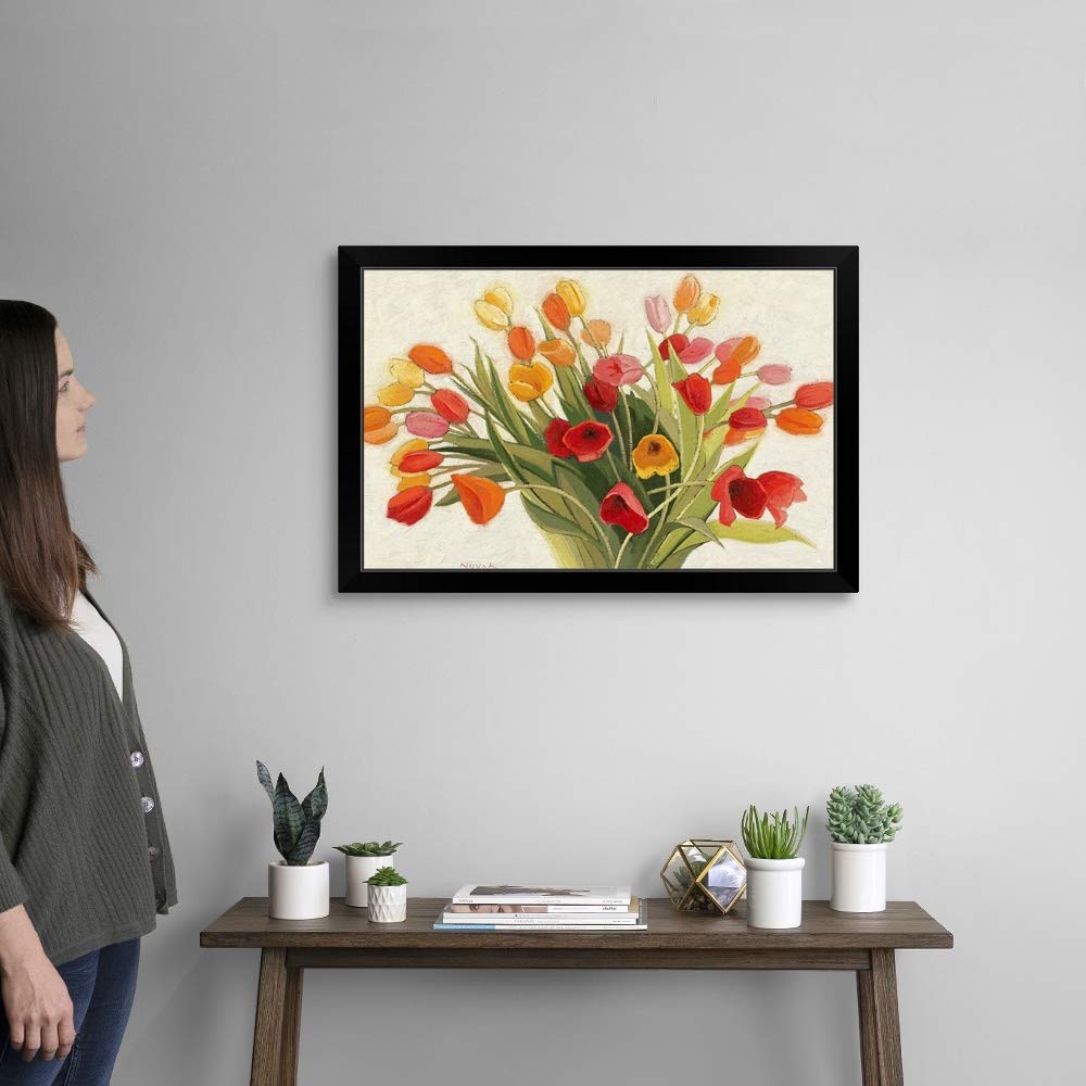 Spring Tulips Black Framed Wall Art Print - Elegant Tulip Flower Painting for Home & Office Decor - Perfect for Living Room, Bedroom, Dining Room & Office Spaces