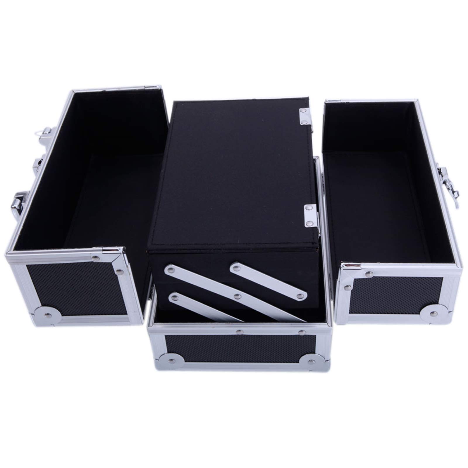 Professional Makeup Train Case Cosmetic Box & Jewelry Organizer with Mirror - Black | Portable Beauty Storage for Travel, Salon, and Home Use