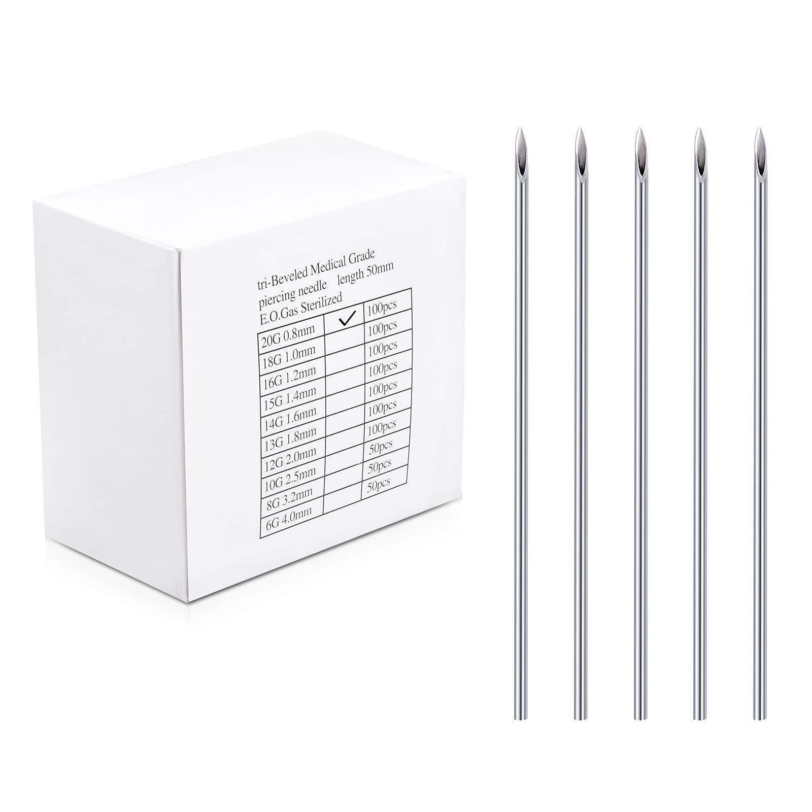100PCS 20G Stainless Steel Disposable Body Piercing Needles - Professional Hollow Needles for Ear, Navel, Nose, Lip & Nipple Piercing - Safe & Hygienic for Tattoo & Body Art Studios