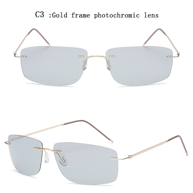 Photochromic Rimless Rectangle Sunglasses for Men & Women - UV Protection, Lightweight & Stylish for Driving, Outdoor Sports & Daily Wear