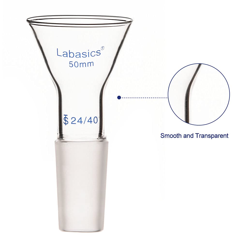 Labasics Glass Short Stem Powder Funnel - 50mm Top Outer Diameter with 24/40 Inner Joint - Premium Filter Funnel for Chemistry Labs, Essential Oil Blending & DIY Cosmetic Making