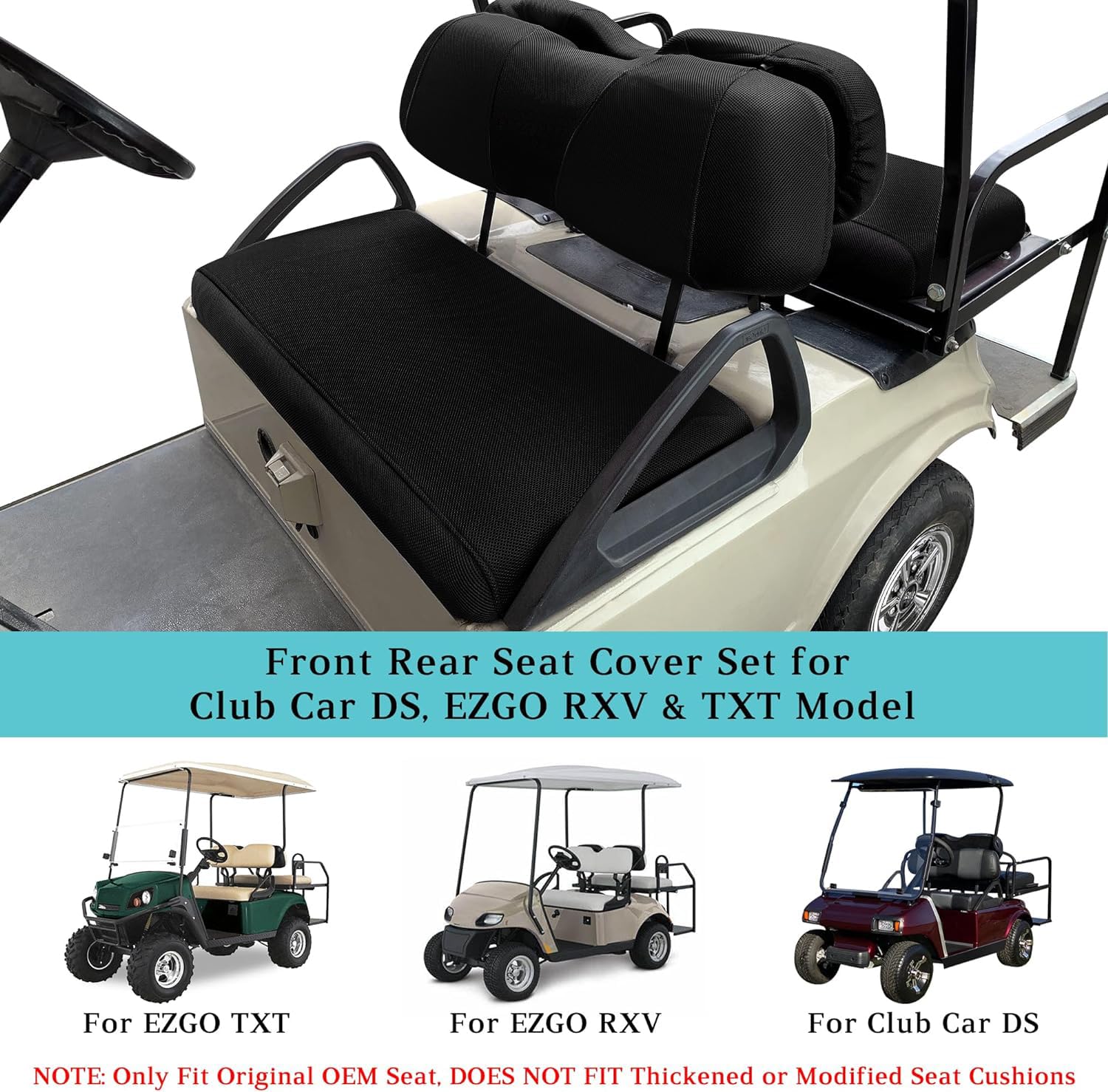 Breathable Washable Golf Cart Seat Covers for EZGO TXT RXV & Club Car DS 4 Passenger Models - Front & Rear Air Mesh Polyester Fabric - Perfect for Golf Courses, Resorts & Outdoor Adventures