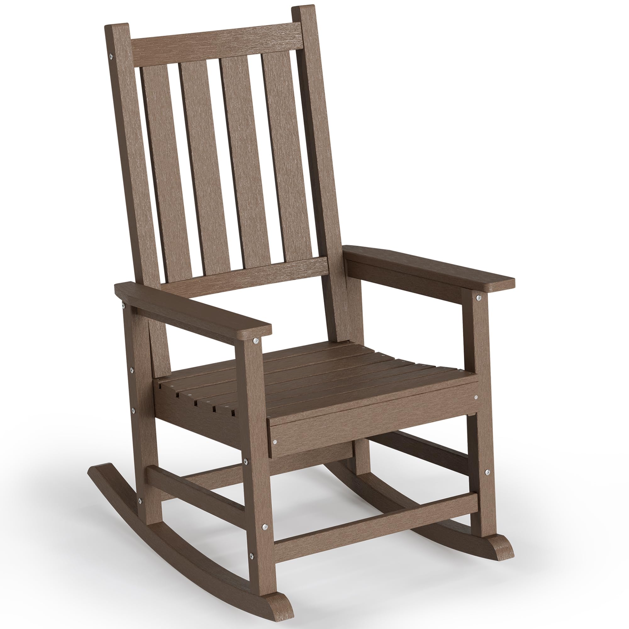 EFURDEN Outdoor Rocking Chair - Heavy Duty HDPE Rocking Chair with Extra Wide Seat & High Back Support - Weatherproof & Fade Resistant Patio Rocker - Perfect for Porch, Deck, Garden & Backyard Relaxation (Brown)