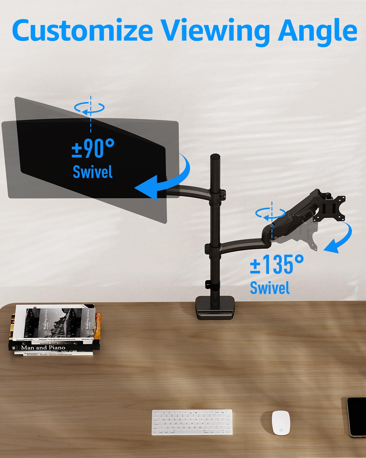MOUNTUP Vertical Dual Monitor Stand - Heavy Duty Gas Spring Arm for 32 Inch Screens (4.4-17.6lbs), VESA 75x75/100x100 Mount with Clamp/Grommet Base - MU6012A - Perfect for Home Office, Gaming Setup & Workspace Ergonomics