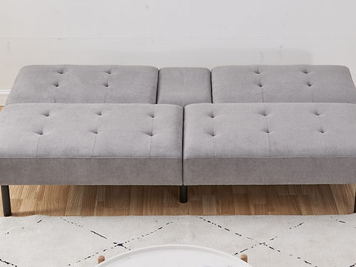 Comfortable Grey Fabric Sofa Bed with Cup Holders - Convertible Sleeper for Small Spaces, Living Room, Guest Room & Apartments