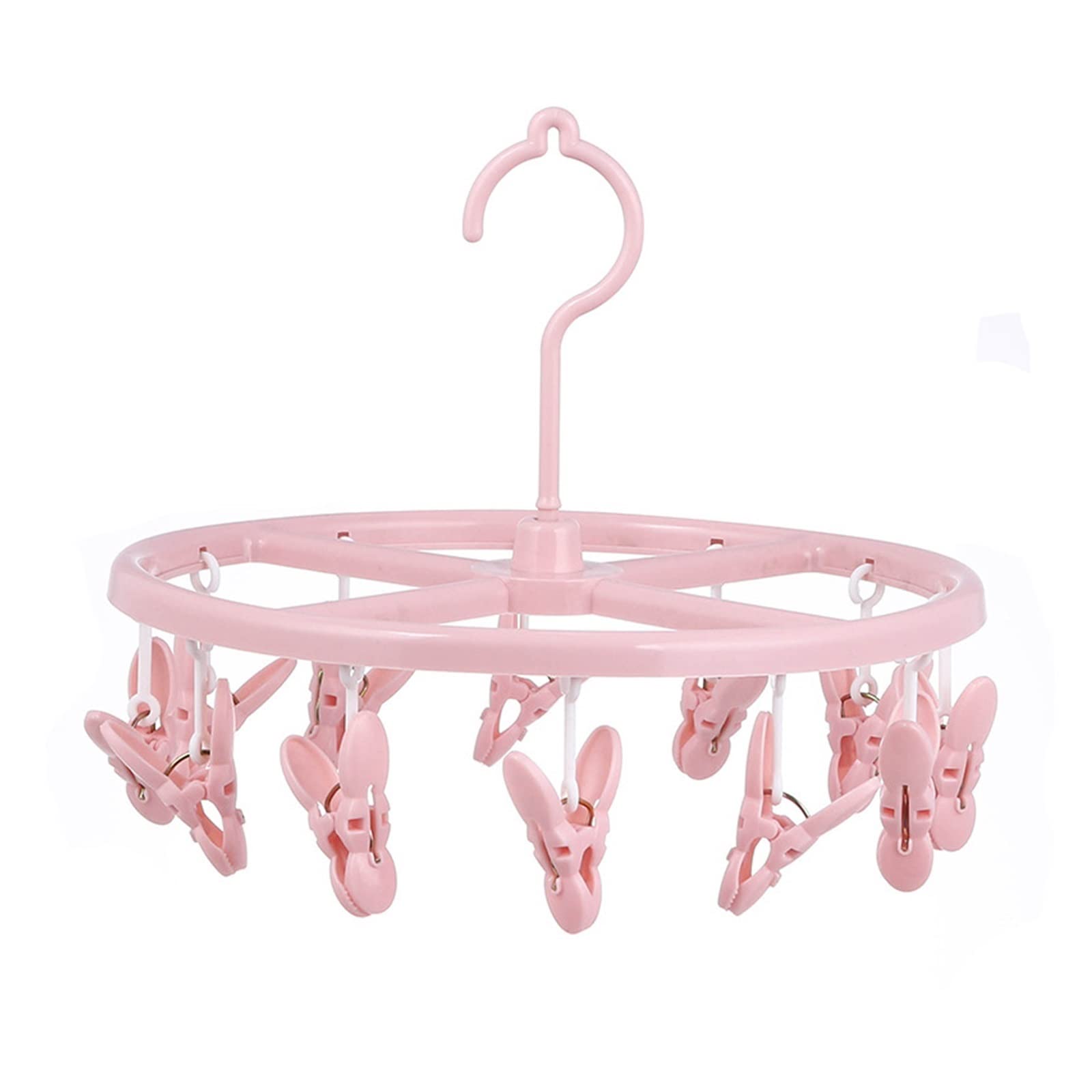 Premium 12-Clip Rotating Clothes Drying Rack - Space-Saving Laundry Hanger for Underwear, Socks, Towels & Delicates | Foldable Garment Organizer for Small Spaces - Perfect for Apartments, Dorms & Travel (Pink)