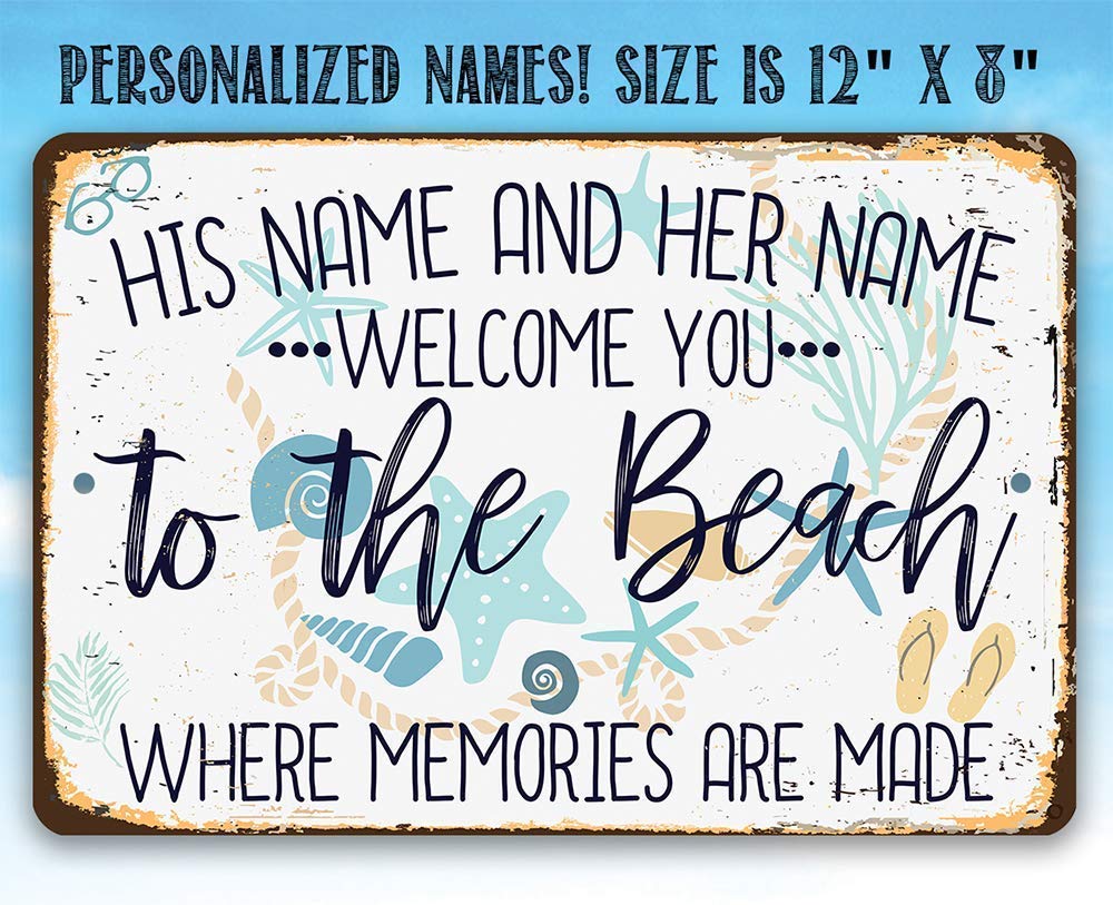Personalized Beach Welcome Metal Sign - Rustic Wall Art for Home Decor Indoor & Outdoor - Perfect for Bedroom, Pool Area & Beach House - Coastal Themed Gift Idea