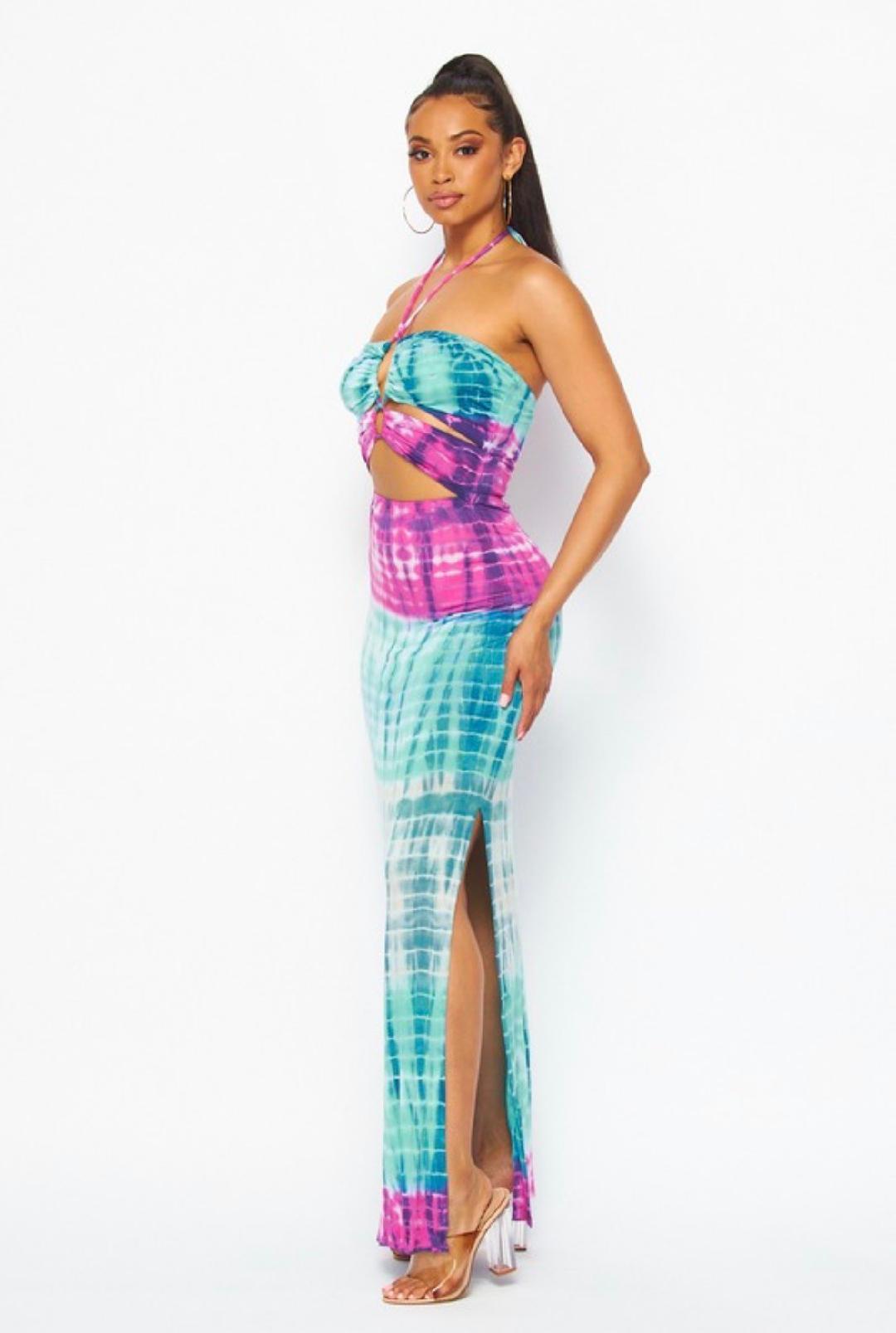 Taylor Tie Dye Cut Out Maxi Dress - Boho Chic Summer Beach Dress for Women, Perfect for Vacations, Music Festivals & Date Nights