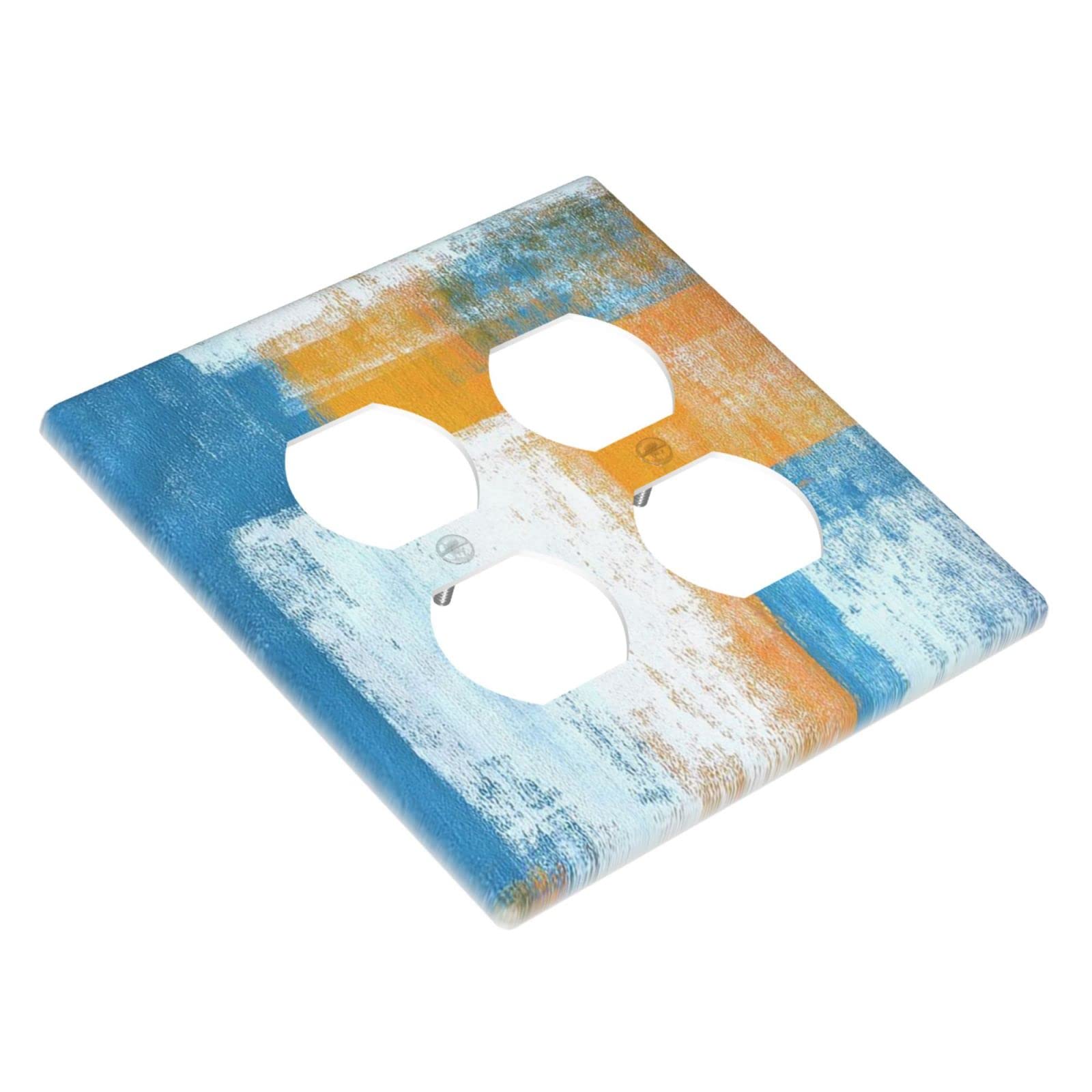 Abstract Orange Blue White Wall Plate - Decorative 2 Gang Double Duplex Outlet Cover - Funny Light Switch Electrical Faceplate 4.5