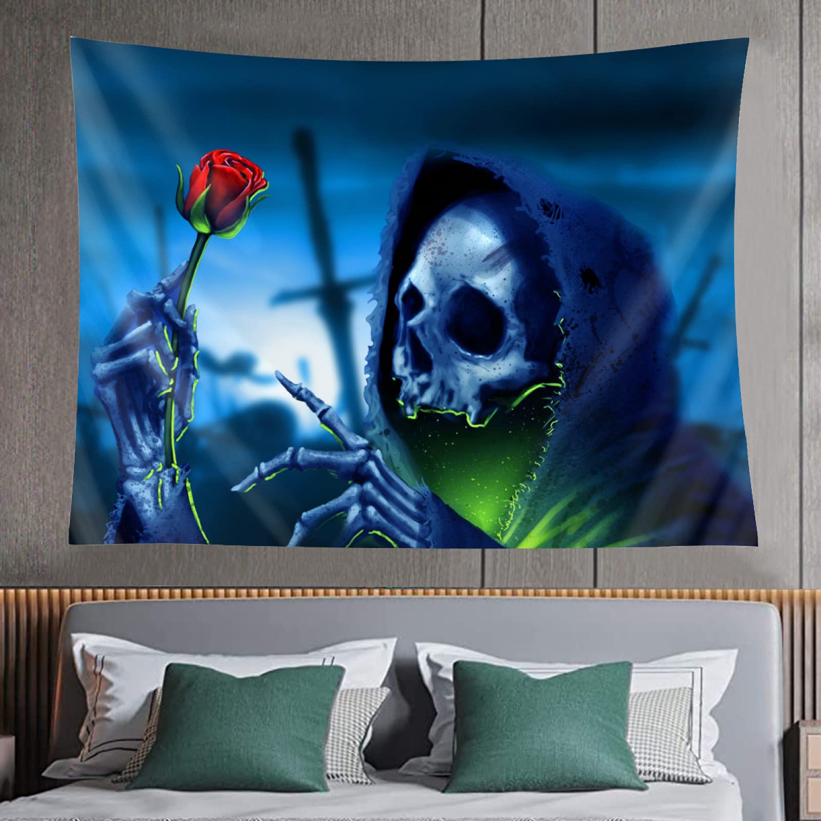 Halloween Rose Skull Tapestry - Gothic Wall Art Decor for Bedroom, Living Room & Home - Spooky Aesthetic Wall Hanging for Halloween Party Decorations & Gothic Interior Design