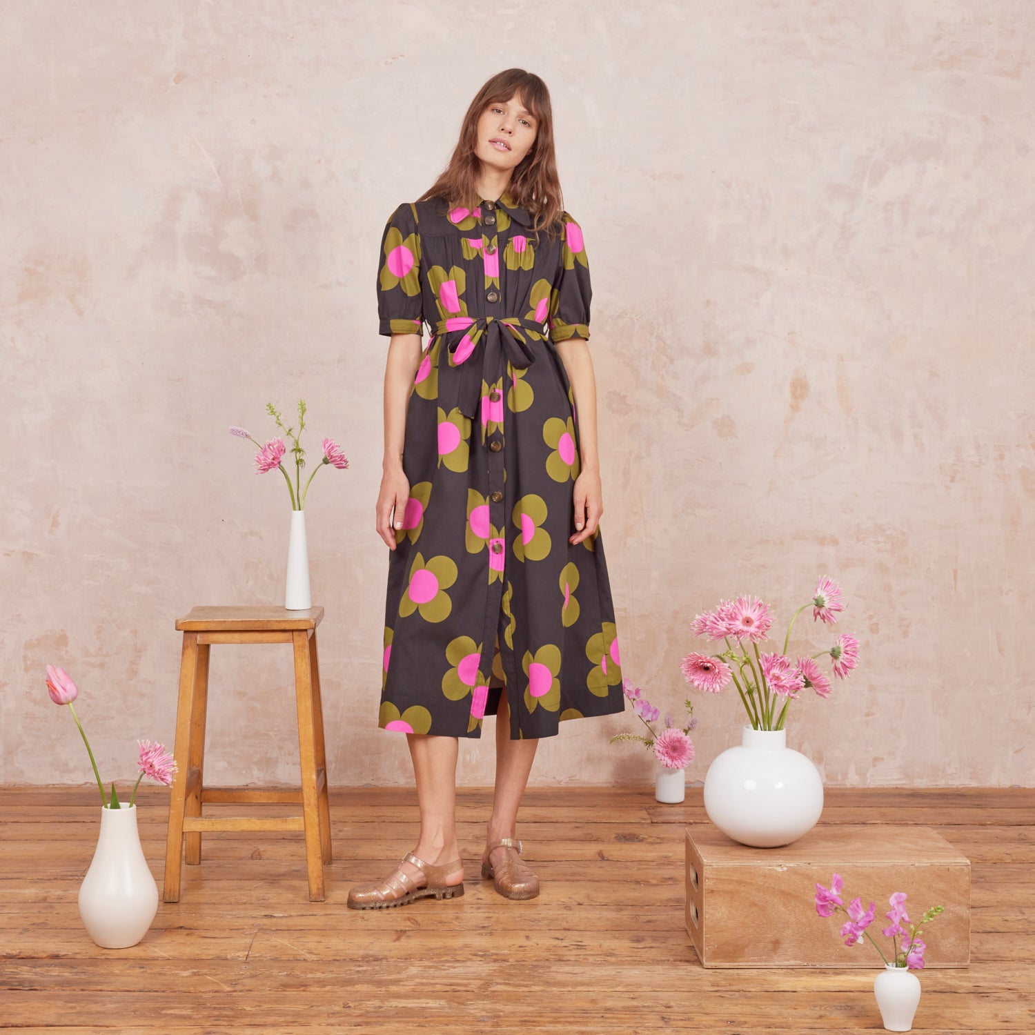 Anna Shirt Dress with Giant Flower Print - Stylish & Comfortable Women's Casual Wear for Work, Date Night & Summer Outings