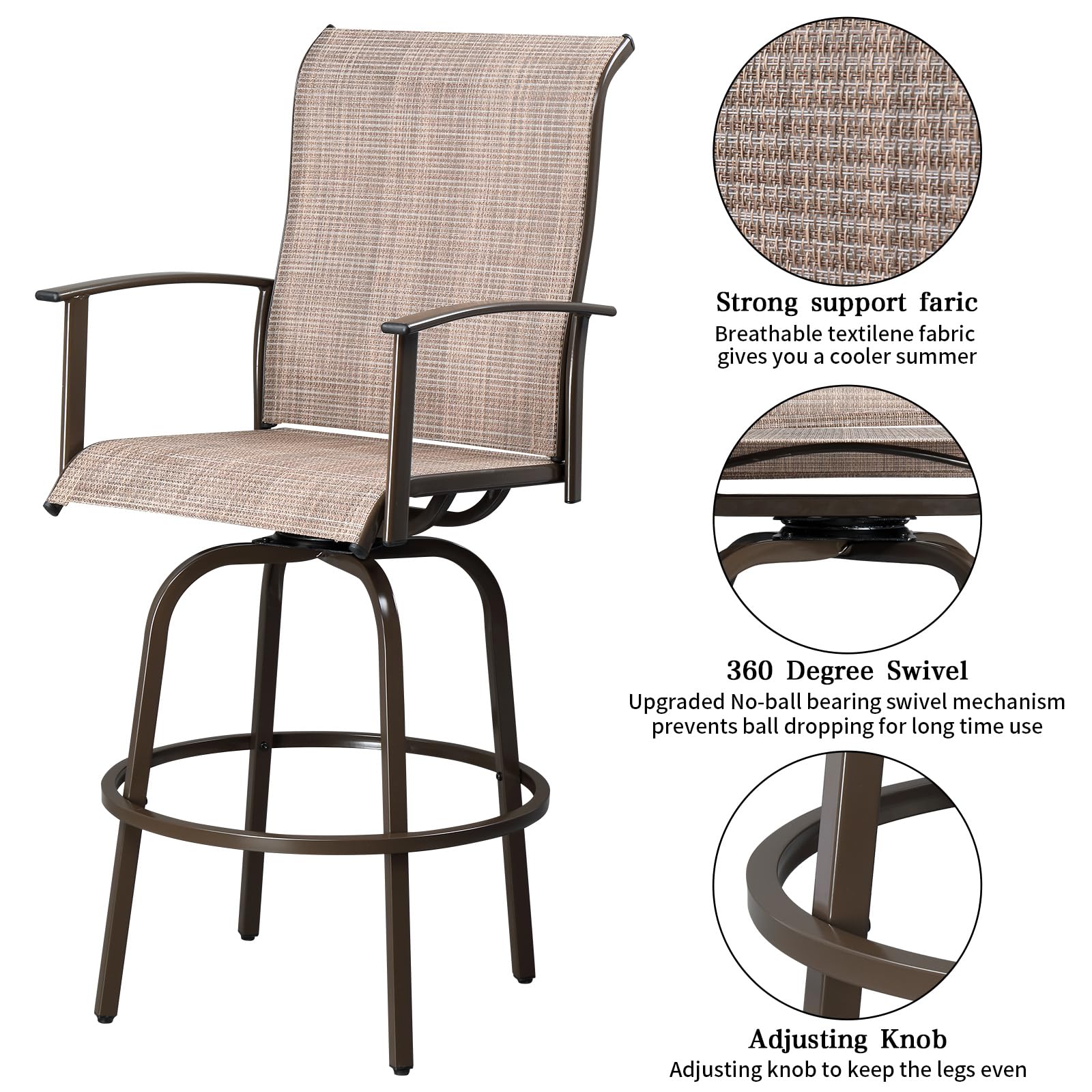 VINGLI 2-Piece Outdoor Swivel Bar Stool Set - All-Weather Metal Bar Height Chairs for Patio, Yard, Garden, Poolside & Lawn - Brown (Perfect for Outdoor Dining, Entertaining & Relaxing)