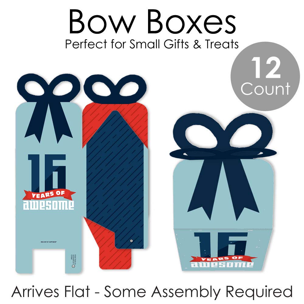 Sweet 16 Birthday Party Favor Boxes - Set of 12 Square Gift Boxes for Boys 16th Birthday - Perfect for Sweet Sixteen Party Decorations & Teen Gift Giving