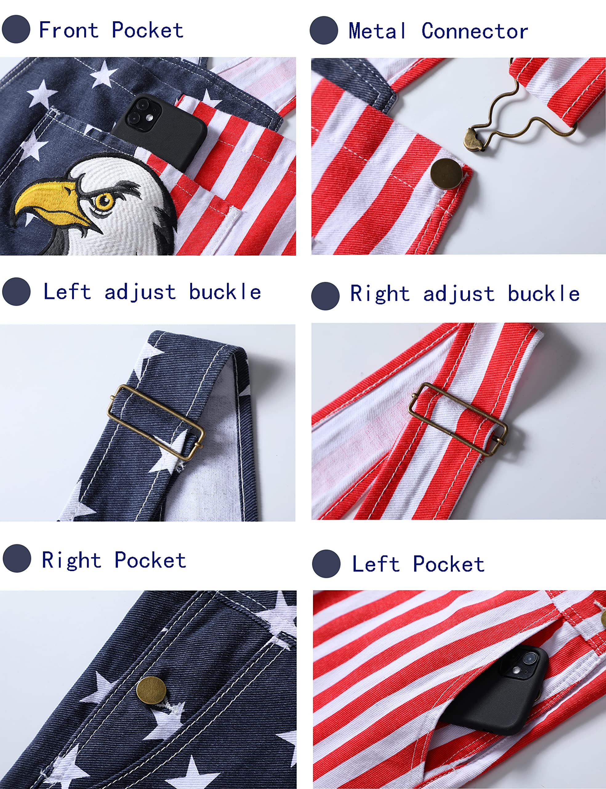 American Flag Denim Overalls Shorts for Men & Women - Adjustable Strap Casual Romper Jumpsuit | Patriotic Fashion, 4th of July Outfit, Summer BBQ Attire