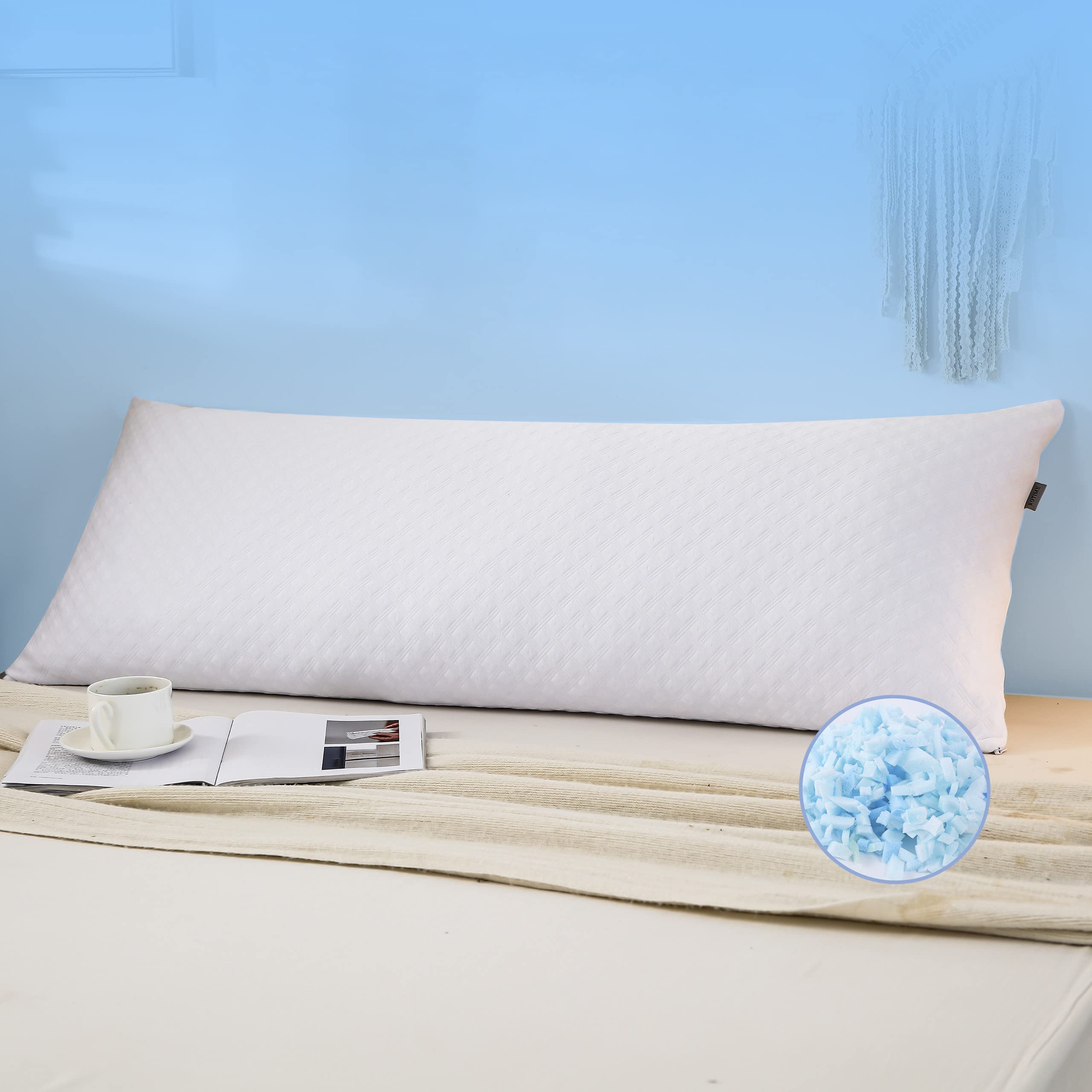 RGTIME Shredded Memory Foam Body Pillow - 20x54 Inch Full Body Support for Adults & Side Sleepers with Zippered Bamboo Pillowcase | Perfect for Back Pain Relief, Pregnancy Support & Lounging