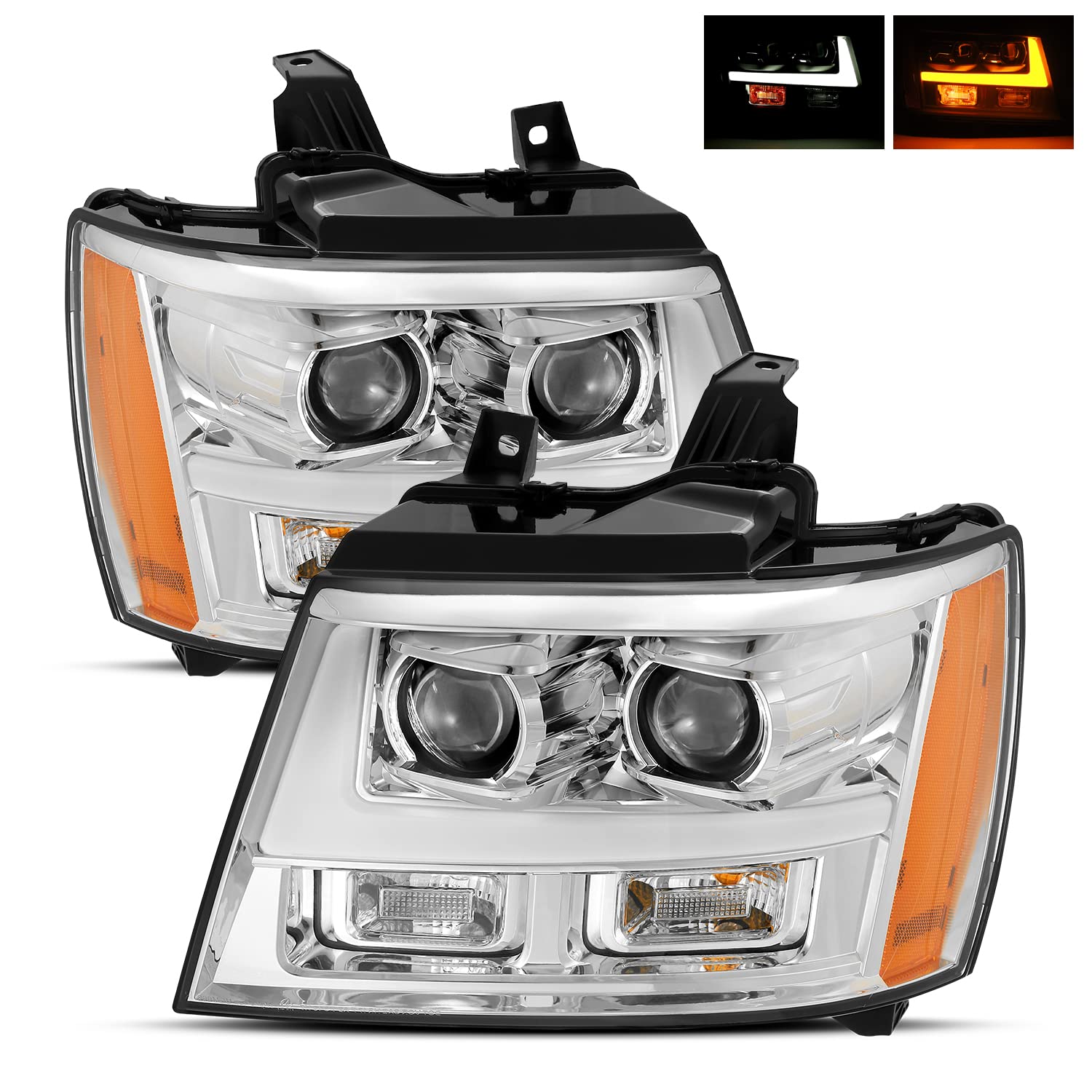 AlphaRex LUXX-Series Projector Headlights for 2007-2014 Chevy Tahoe/Suburban & 2007-2013 Avalanche - Chrome Housing - Enhanced Night Visibility & Modern Style for Off-Roading & Daily Driving