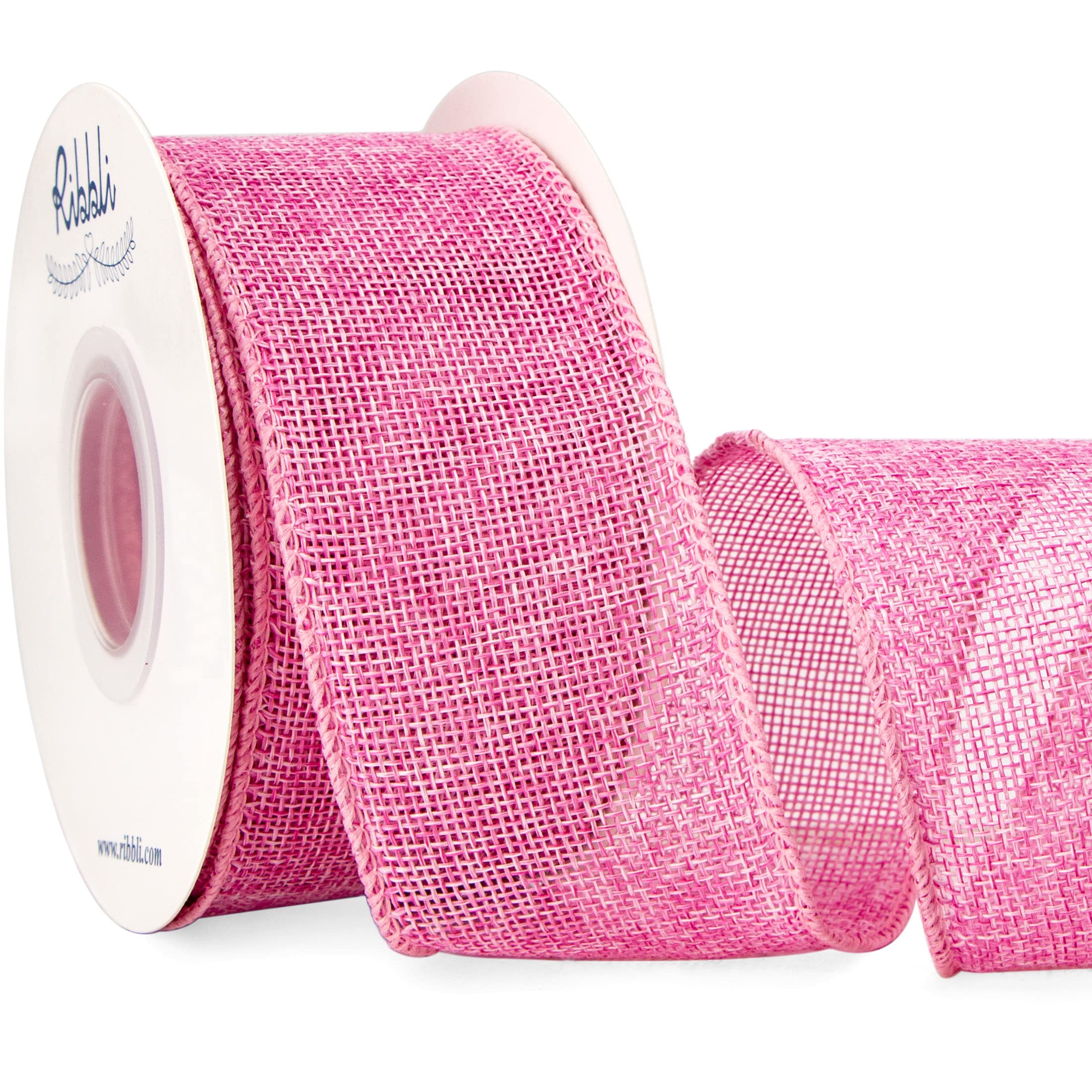 Pink Burlap Wired Ribbon 2x10yd - Valentine's Day & Easter Decor for Bows, Wreaths, Trees
