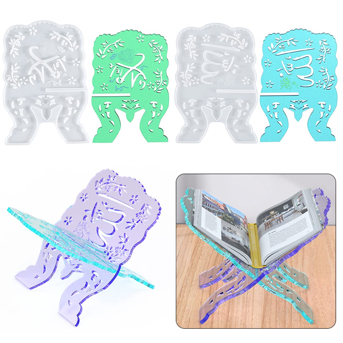 Voyyphixa 2-Piece Resin Book Stand Molds - Quran Holder & Music Stand Silicone Molds for Epoxy Resin Casting - Perfect for DIY Crafts, Home Decor, and Gift Making