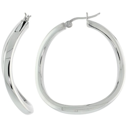 Sterling Silver Wavy Square Hoop Earrings for Women - 1.5 Inch (40mm) Dainty Boho Chic Jewelry - Perfect for Everyday Wear, Parties & Gifts
