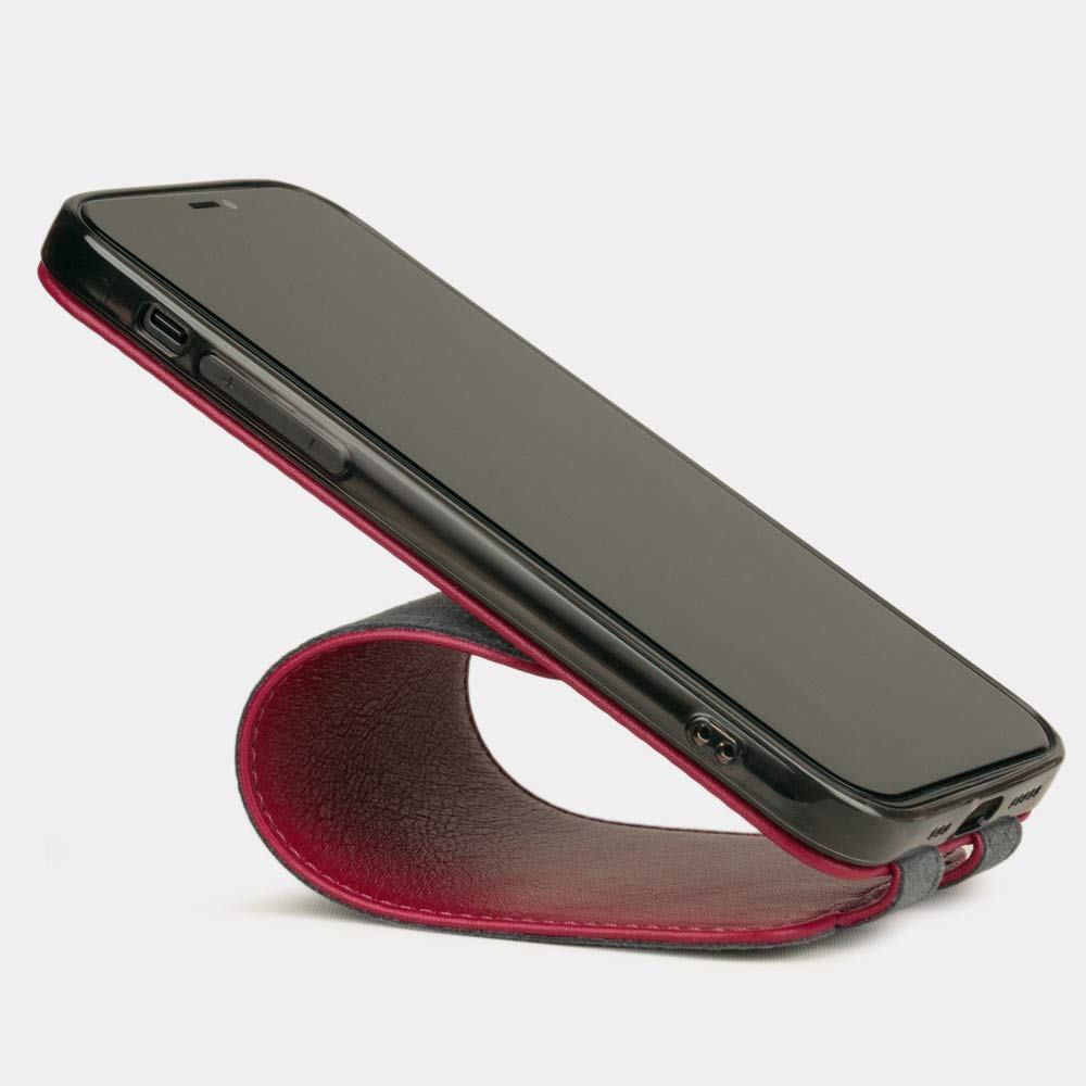 Premium Ultra Thin Leather Folio Case for iPhone 12 & 12 Pro - Patented French Design - Cherry Red - Slim Protective Cover for Business & Travel
